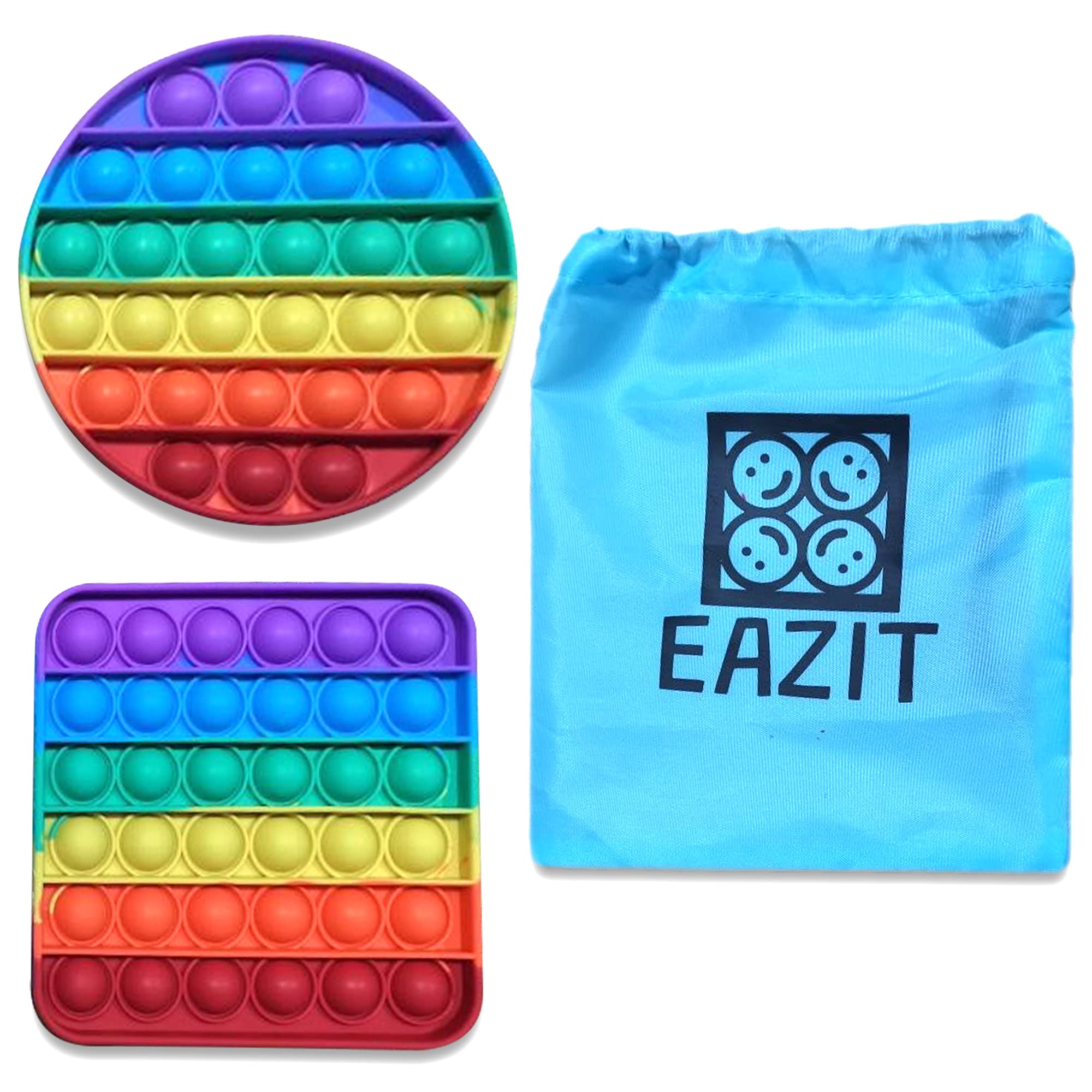 EAZIT Push Pop Bubble Fidget Sensory Toy, Pack of 2 Silicone Poppers, 1 Rainbow Square, 1 Rainbow Circle, for Kids and Adults for Stress and Anxiety Relief, Autism, ADHD