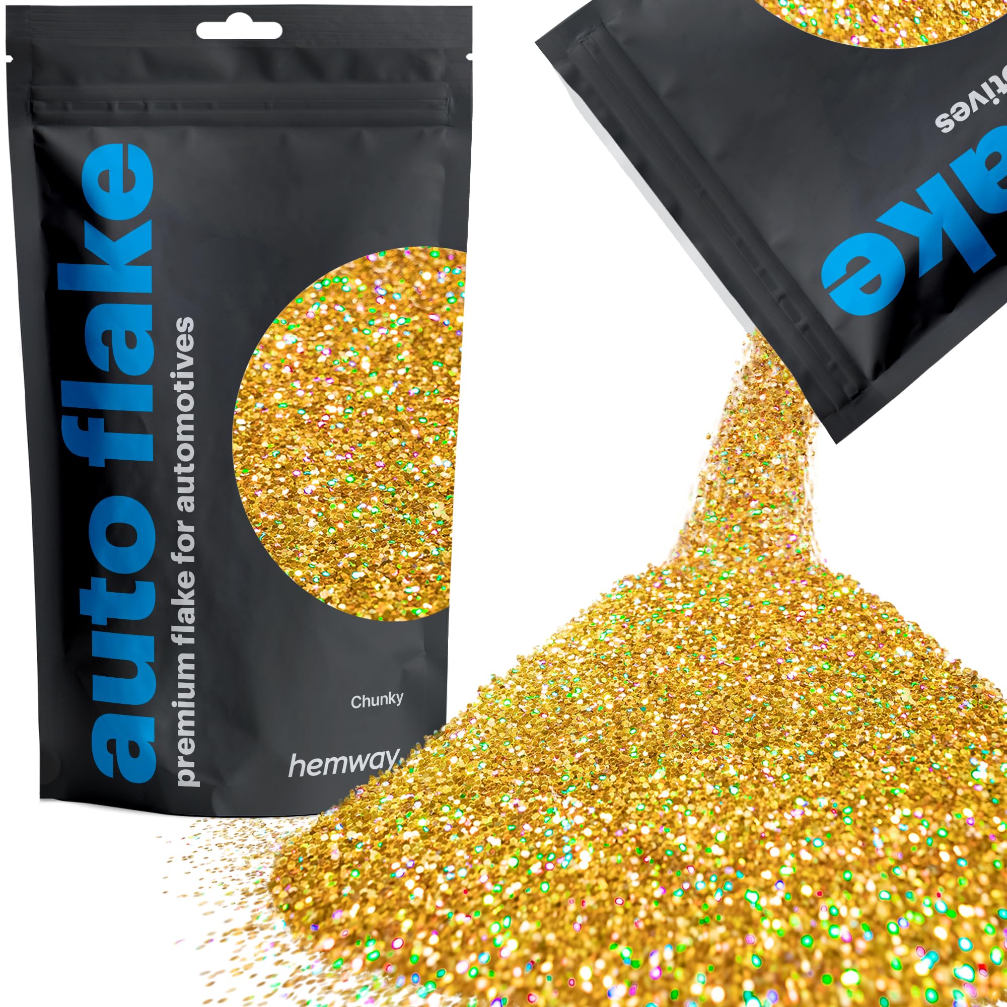 Hemway Premium Automotive Glitter Flake Paint Additive - Gold Holographic | 100g Chunky Metal Flakes for Car, Truck, RV, Motorbike & Boat Decoration | Mix with Auto Paint