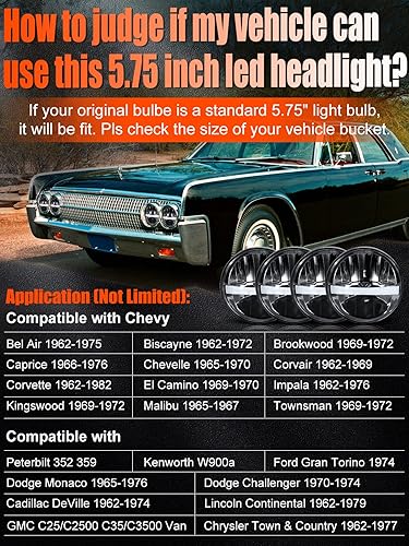 Miniatura 6 de UNI-SHINE Faro LED redondo de 5 34 pulgadas 5.75 pulgadas, 4 piezas, reflector de haz alto y bajo con haz sellado DRL H5001 H5006 compatible con