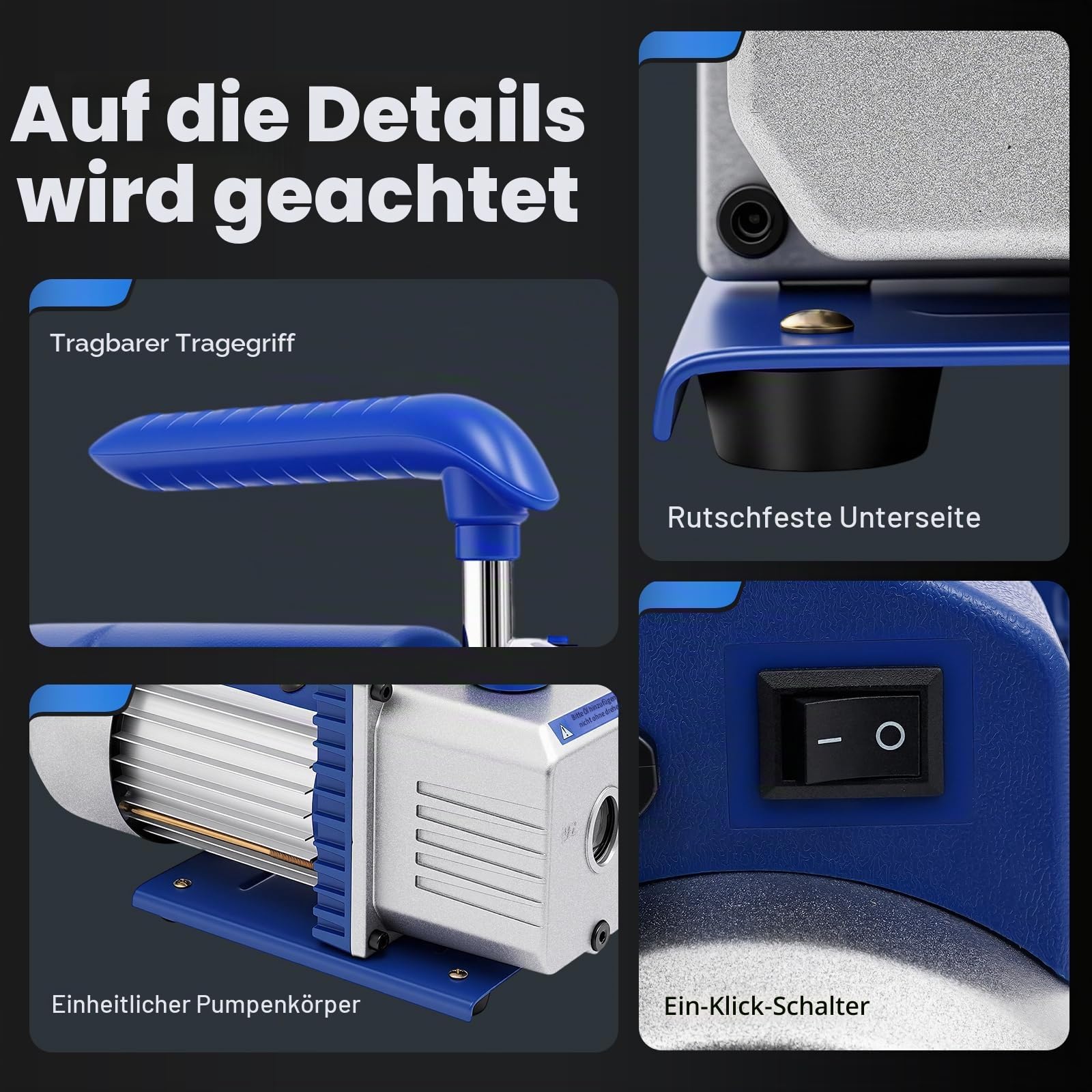 Vakuumpumpe Klimaanlage 180W, Profi Vakuumpumpe Set mit 3 Schläuchen & Manometer, 150 Mikron für R32/R134a/R410a, 1/4" Anschluss, Ideal als Unterdruckpumpe für Kfz und Klimaservice