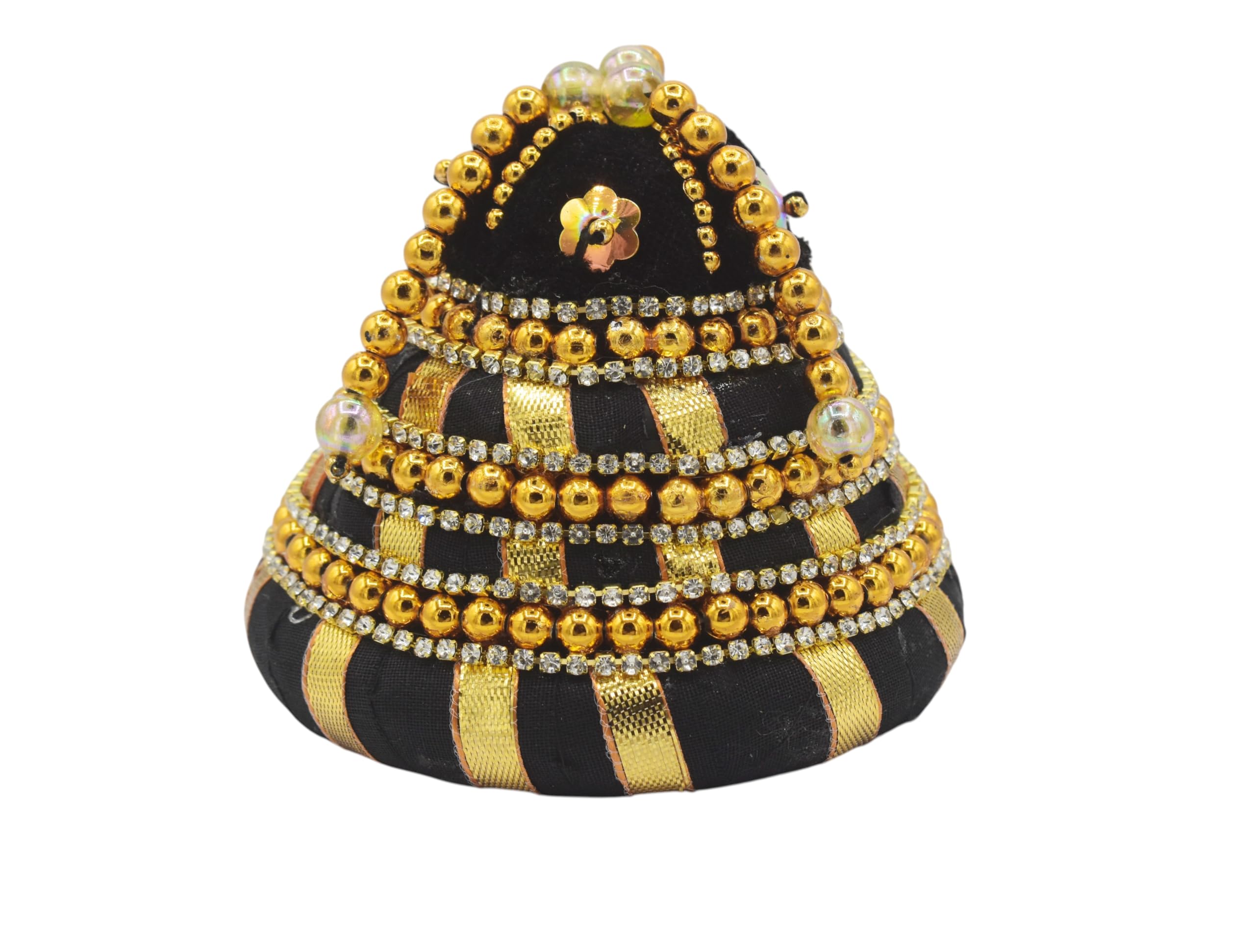 GVG black and gold Andal Kondai hair bun accessory | Gold Beads Andal Kondai/Ring Design Hair Bun/Hair Accessory for Deity Bharatanatyam and South Indian bridal decoration ANDAL BUN-6(STONE)-image-27