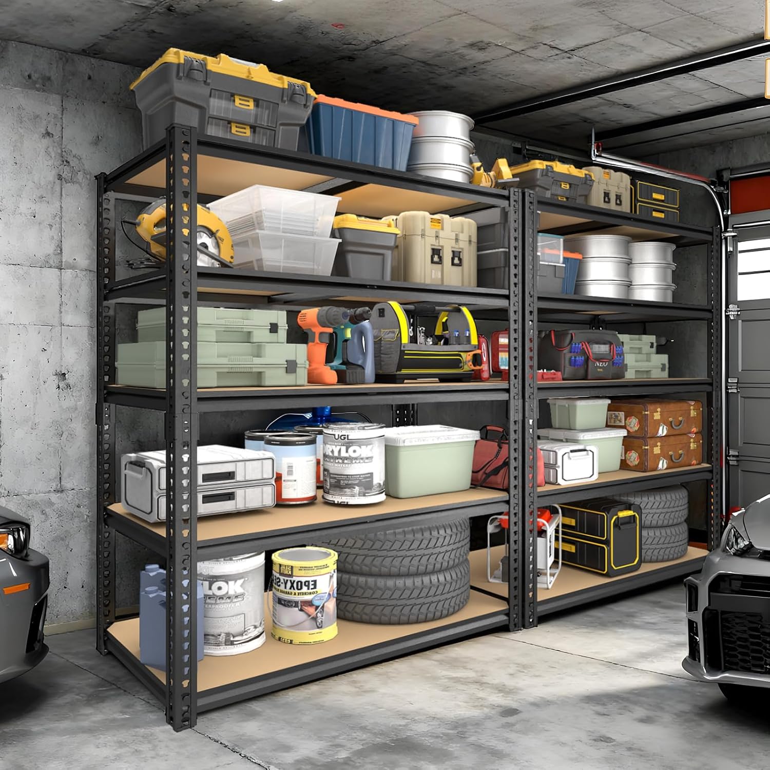 Garage Racks for Storage，5-Tier Adjustable Garage Shelving Storage Shelves,2400LBS Capacity Heavy Duty Shelving for Carport Warehouse Basement,72" H x40 W x20 D - Image 2