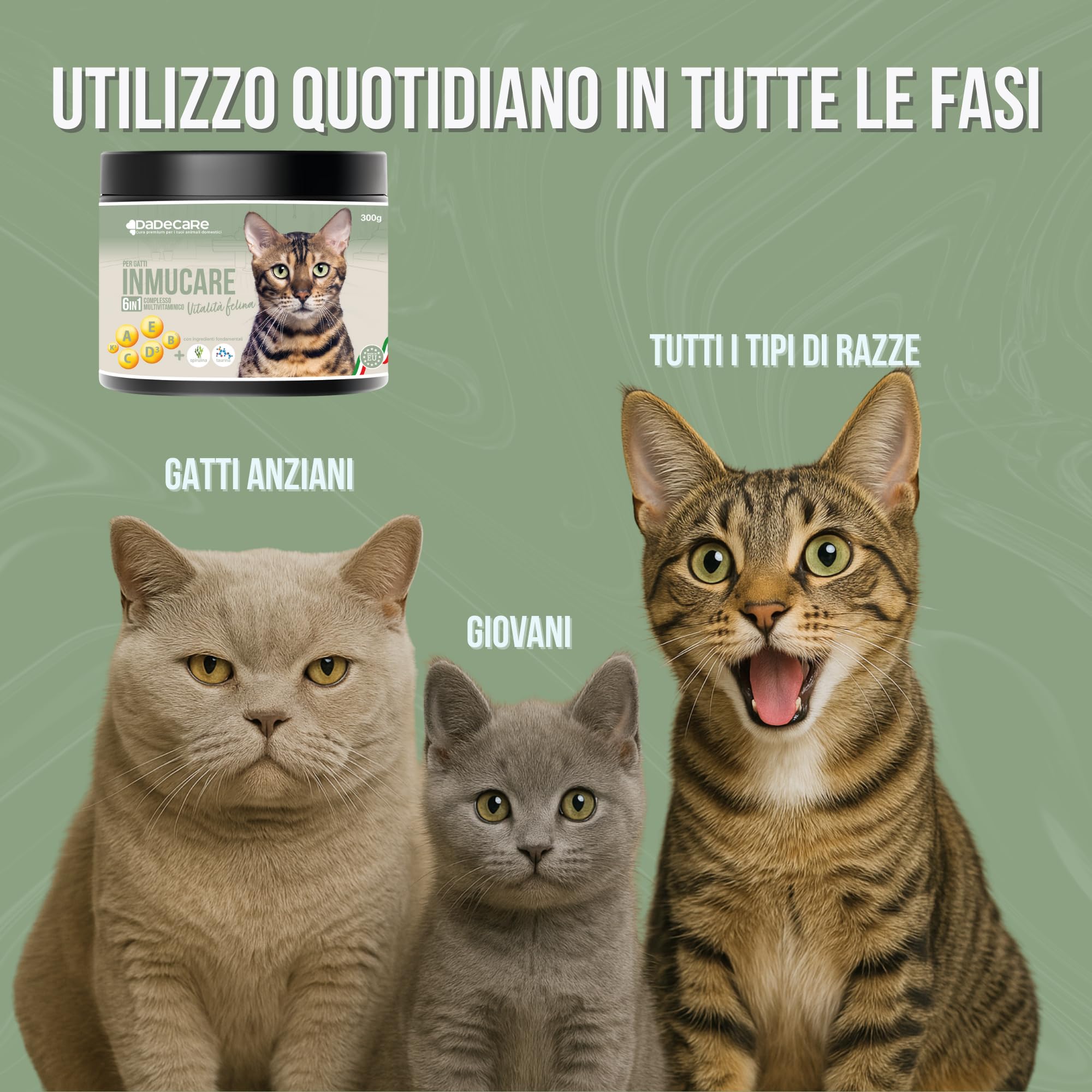 Inmucare Vitaminico Polvere Gatti 300 gr per stimolare l'appetito, sostenere il recupero in convalescenza e ridurre lo stress, aiuta nella perdita di appetito e fasi di debolezza