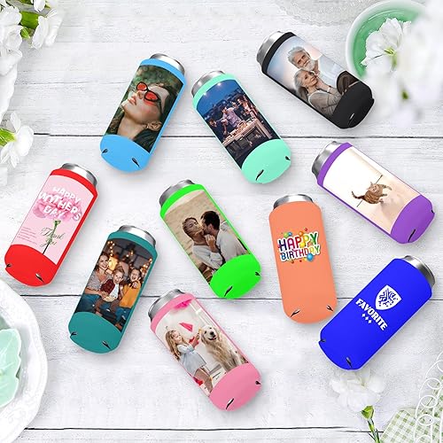 Miniatura 5 de Fundas delgadas personalizadas para enfriadores de latas, de neopreno, aisladas, soporte para bebidas con logotipo, imagen, texto para aniversario,