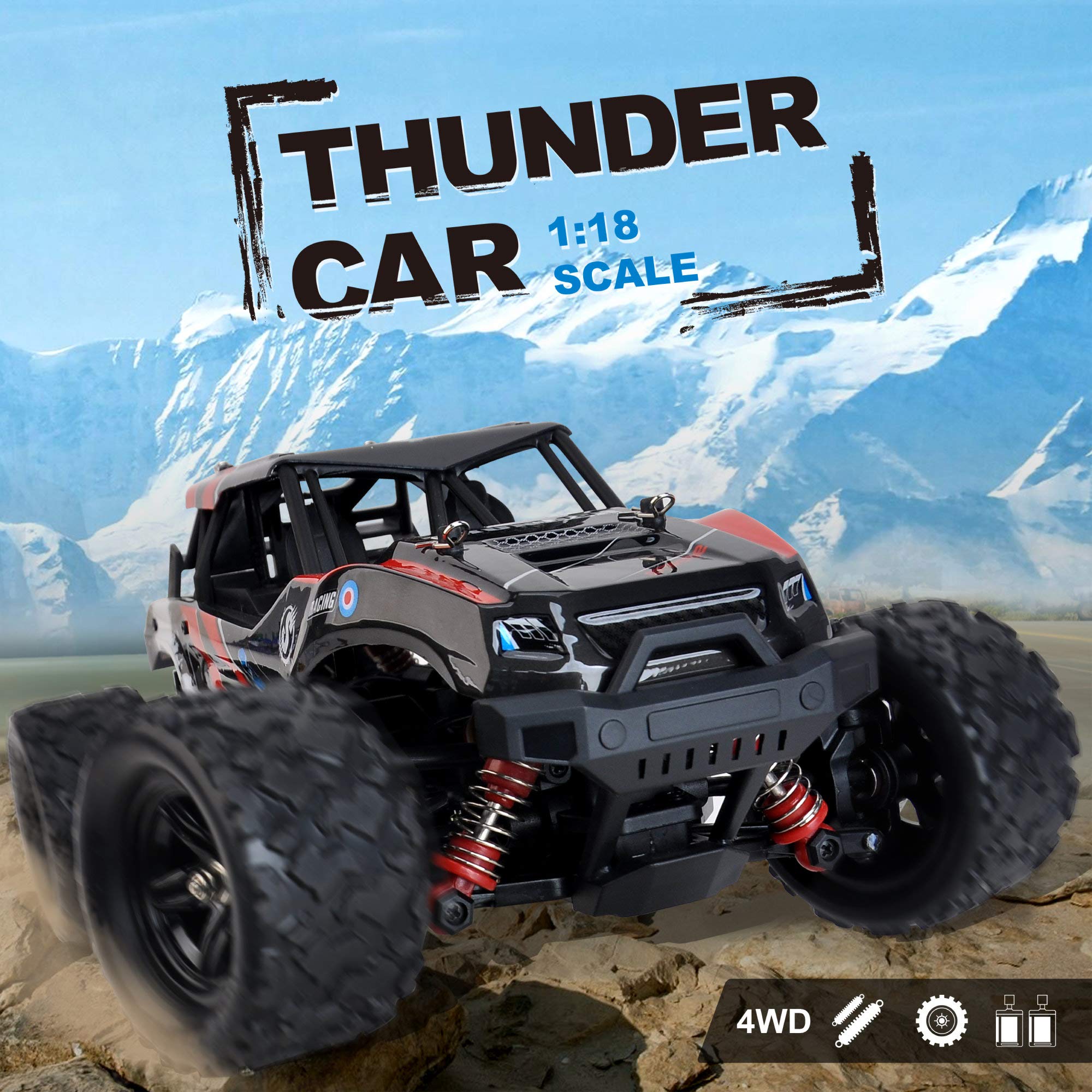 FunTomia Maximum RC Monster Truck - 4WD Thunder Car 36 km/h zdalnie sterowany samochód - części zamienne (1 x Monster Truck/Thunder Car)
