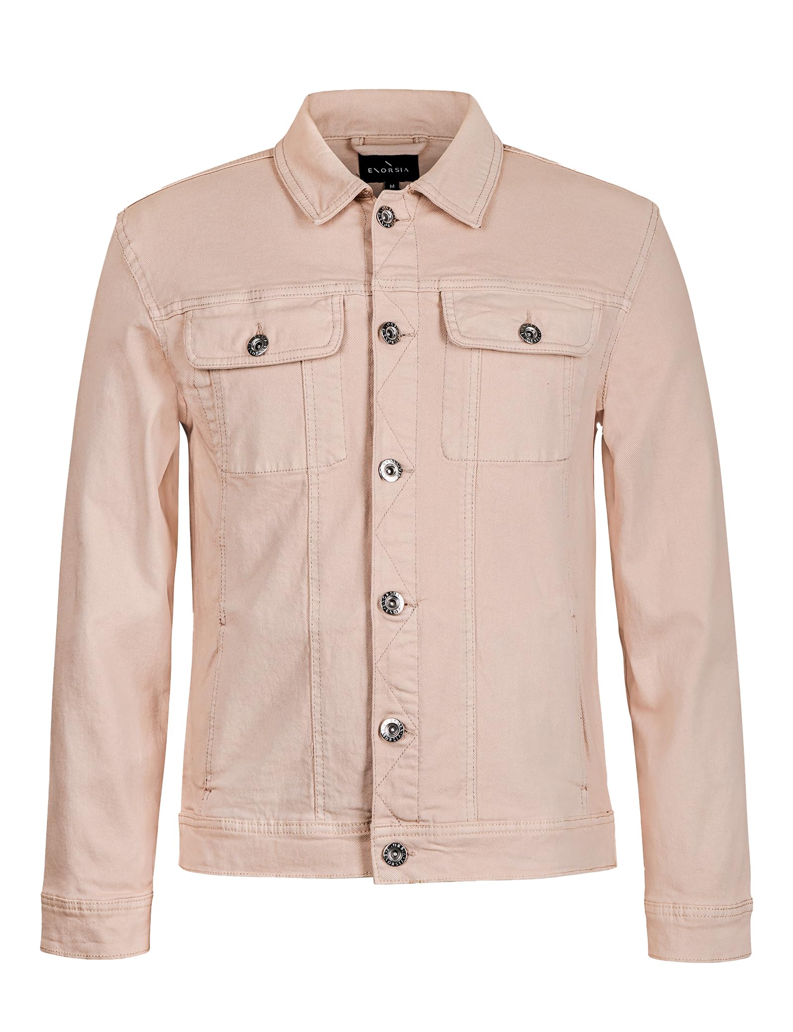 Enorsia Men’s Denim Jacket Regular Fit Over Dye Style with Classic Collar - Buttoned Cuffs, Flap Chest Pocket, Zigzag Stitching, Soft Cotton-Rich Fabric Casual Jackets for Men - Cream, M