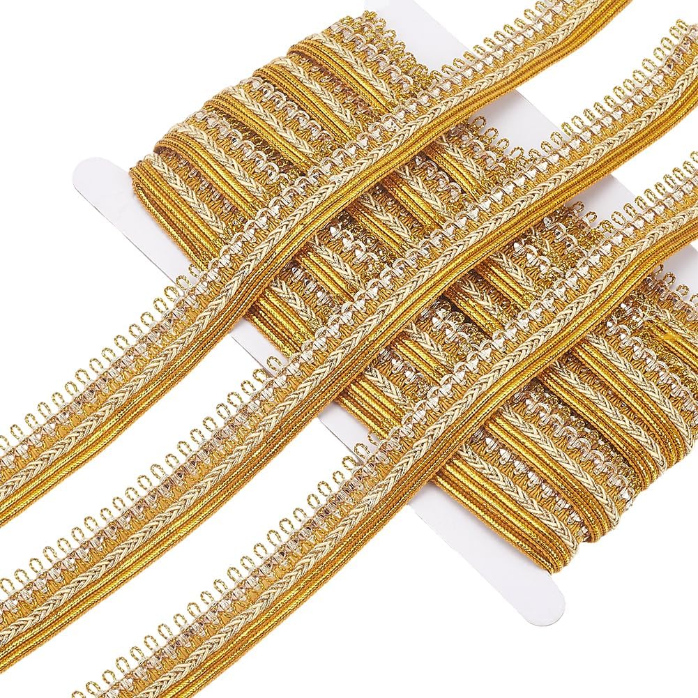 PH PandaHall 10 Yards Golden Petite Braid Trim with Loop, 2.5cm Width Gimp Braid Trim Decorative Woven Trims for Sewing Costume Upholstery Curtain Wedding Bridal Dress Home Decoration