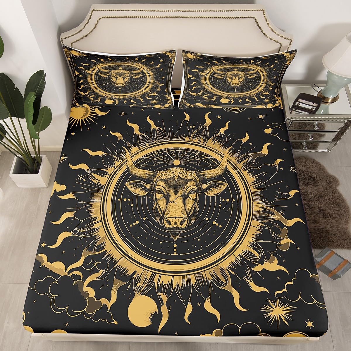 Taurus Bed Sheets Twin Size 12 Horoscope Astrology Fitted Sheet for Boys Girls Constellation Theme Bed Set Western Boho Exotic Style Bedding Set Bohemian Sun and Moon Galaxy Bedding