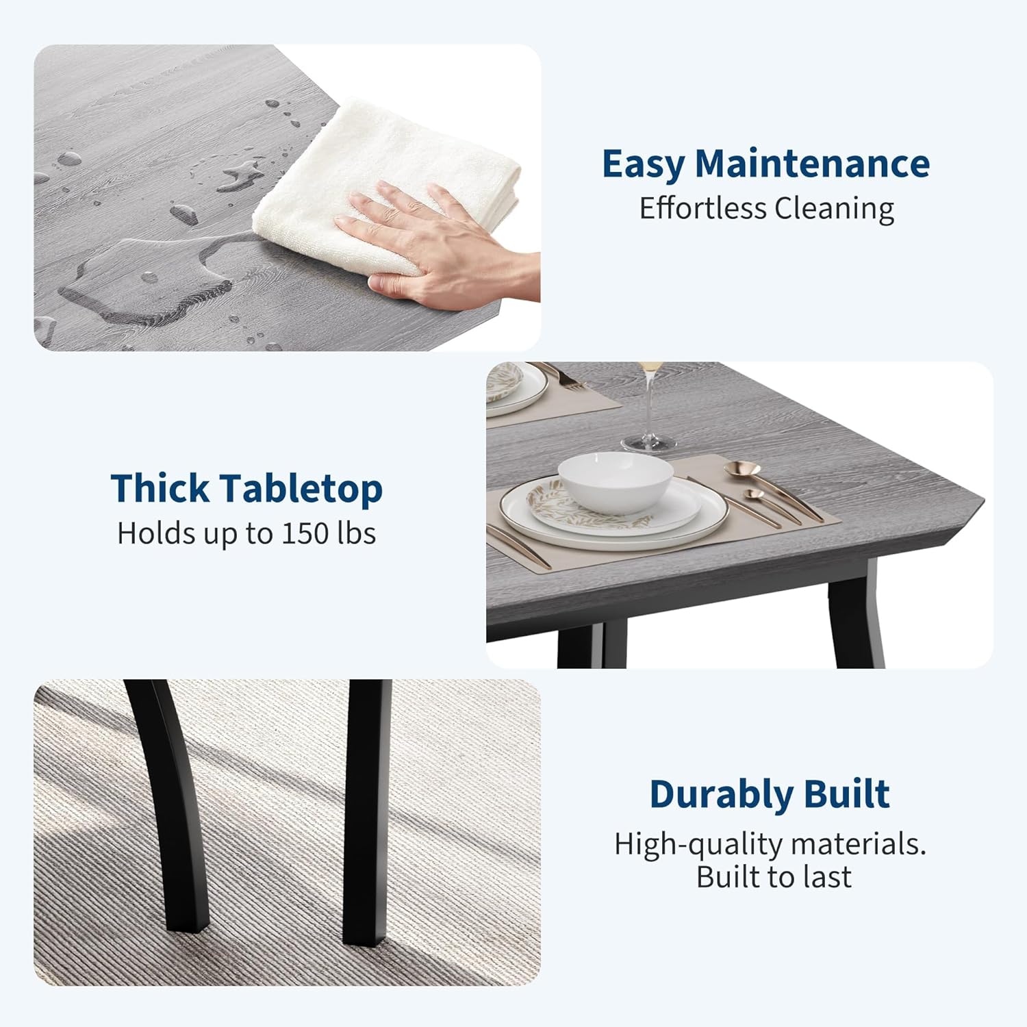 IDEALHOUSE 43'' Dining Table Set for 4, Wooden Kitchen Table with Upholstered Bench & 2 Cushion Chairs, Industrial Dinette Set for Studio, Kitchen, Dining Room, Apartment, Gray
