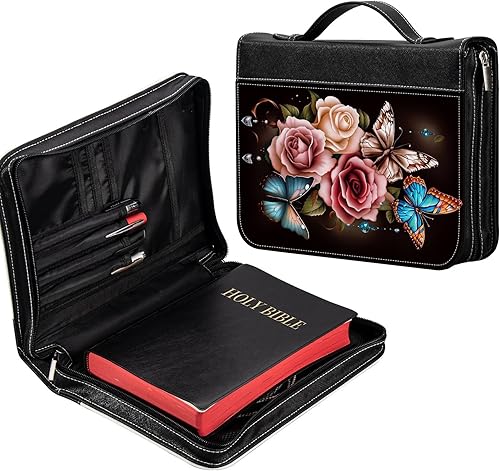Bolsa para la Biblia para mujer, bolsa de piel sintética con asa, bolsillos y cremallera para Biblia de tamaño estándar y grande, regalo cristiano