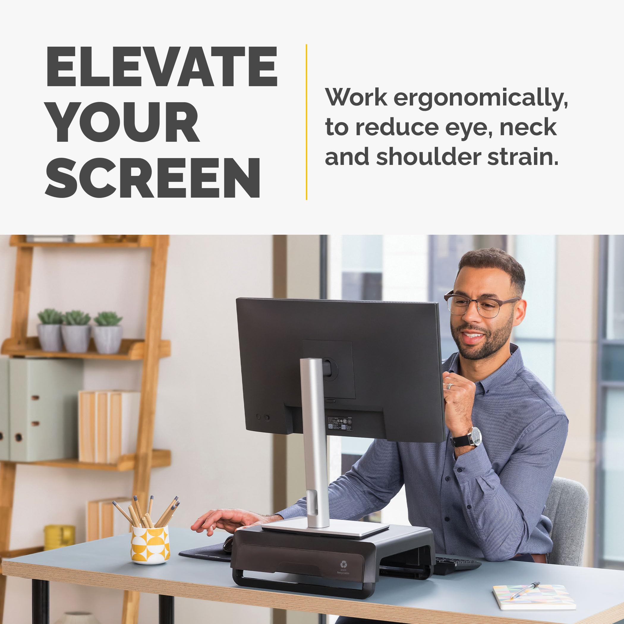 Fellowes Breyta - Soporte ergonómico de Altura Ajustable para Monitor/portátil, Color Negro