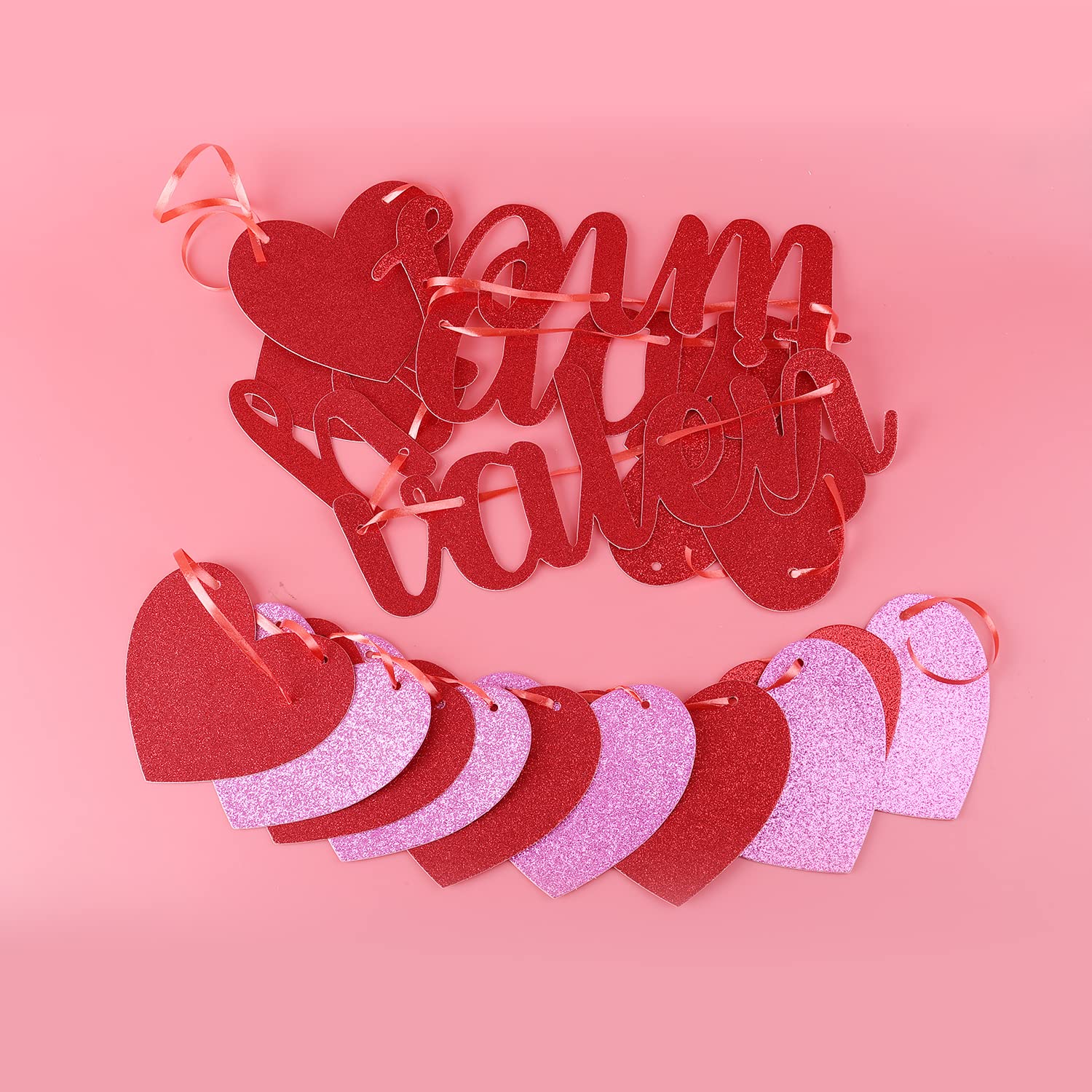 23pcs Red Happy Valentines Day Banner, Romantic Glitter Valentines Day Decorations Banners with Pink&Red Heart Banner for Valentine's Day - Image 3