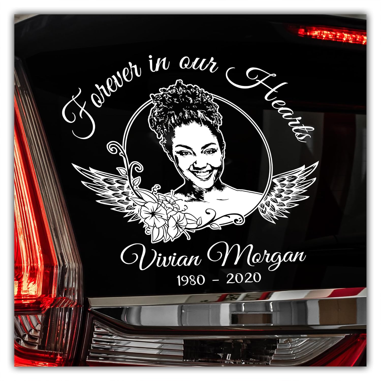 Personalized In Memory Car Sticker Decals & Sympathy Gifts: Bereavement Ideas for Loss of Son, Mother, or Sister - Thoughtful Memorial Keepsakes for Grieving Friends and Family (Wings & Lillies)