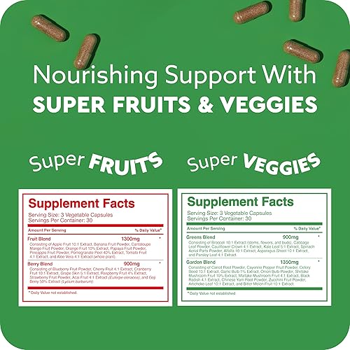 Miniatura 7 de Feel Great Vitamins Suplemento de frutas y verduras  Vegano y vegetariano  Suministro de 30 días que incluye 90 cápsulas de frutas y 90 cápsulas