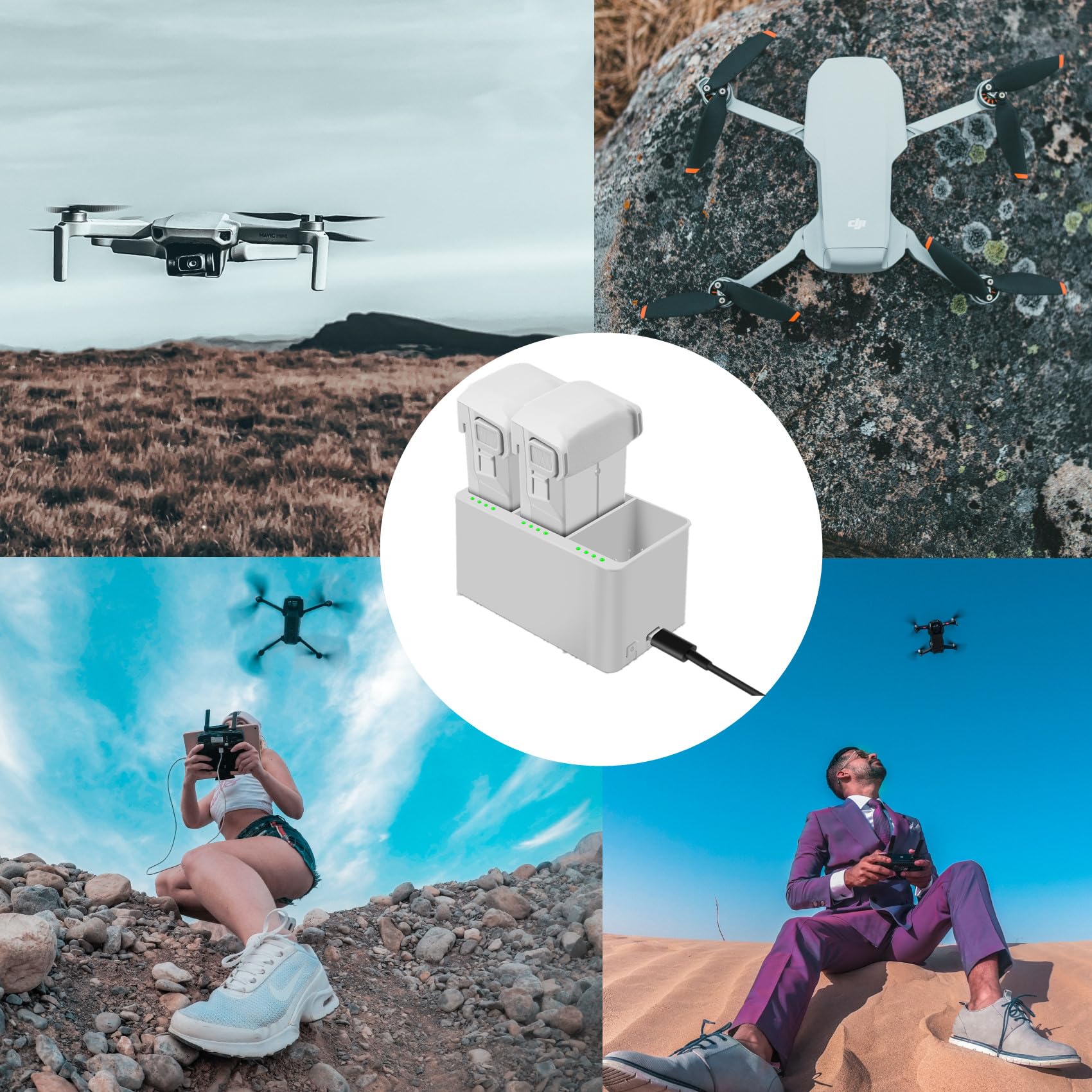 COOLSHOW Mini 4 Pro/Mini3 Serie Intelligente Flugbatterie 2 Stück 3850mAh Bietet 47 Minuten maximale Flugzeit und Multifunktionale Zwei-Wege-Dreifach-Ladestation Kompatibel mit DJI Mini 4/3/3 Pro Plus