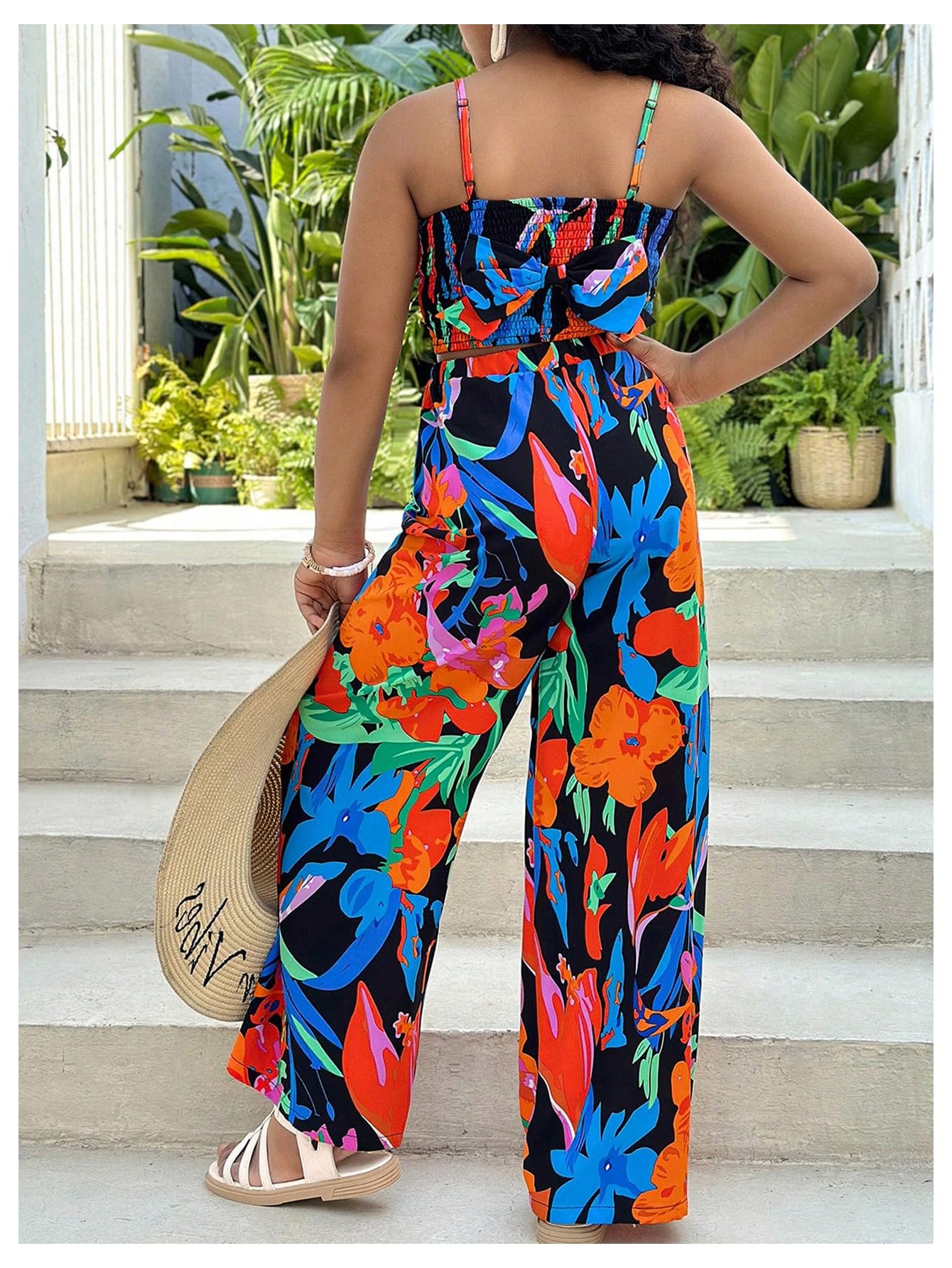 Floerns Conjunto de 2 piezas para niña hawaiana tropical camisola y pantalones bohemios