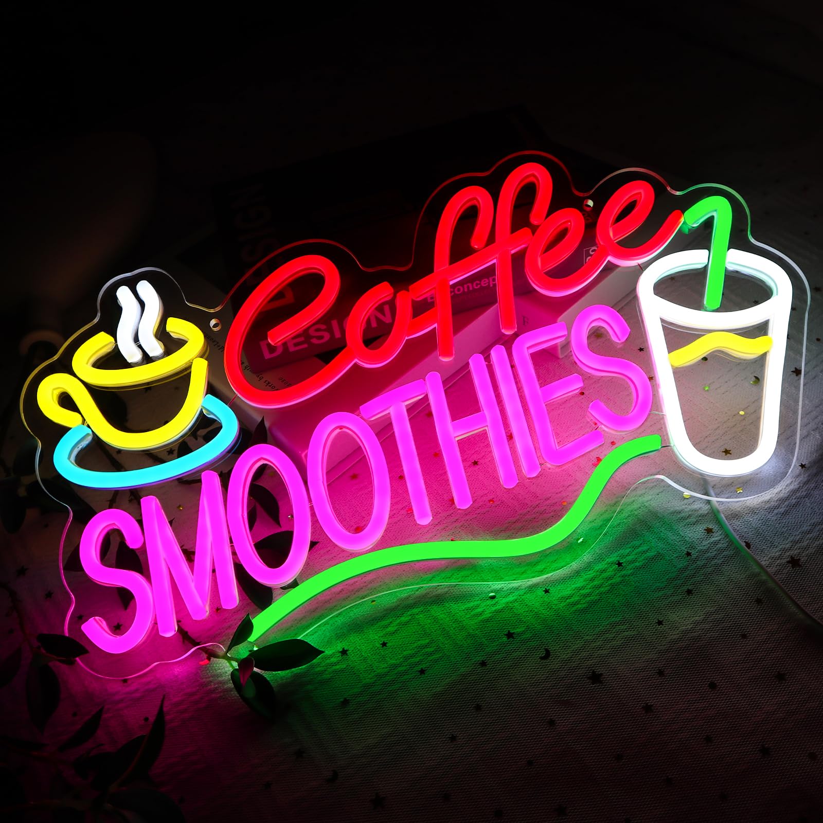 Letrero de neón para decoración de pared, letreros LED de batidos para negocios, luces de neón regulables por USB, 16.5 x 9 pulgadas, para bar, tienda de bebidas, cocina, hogar, pub, tienda de