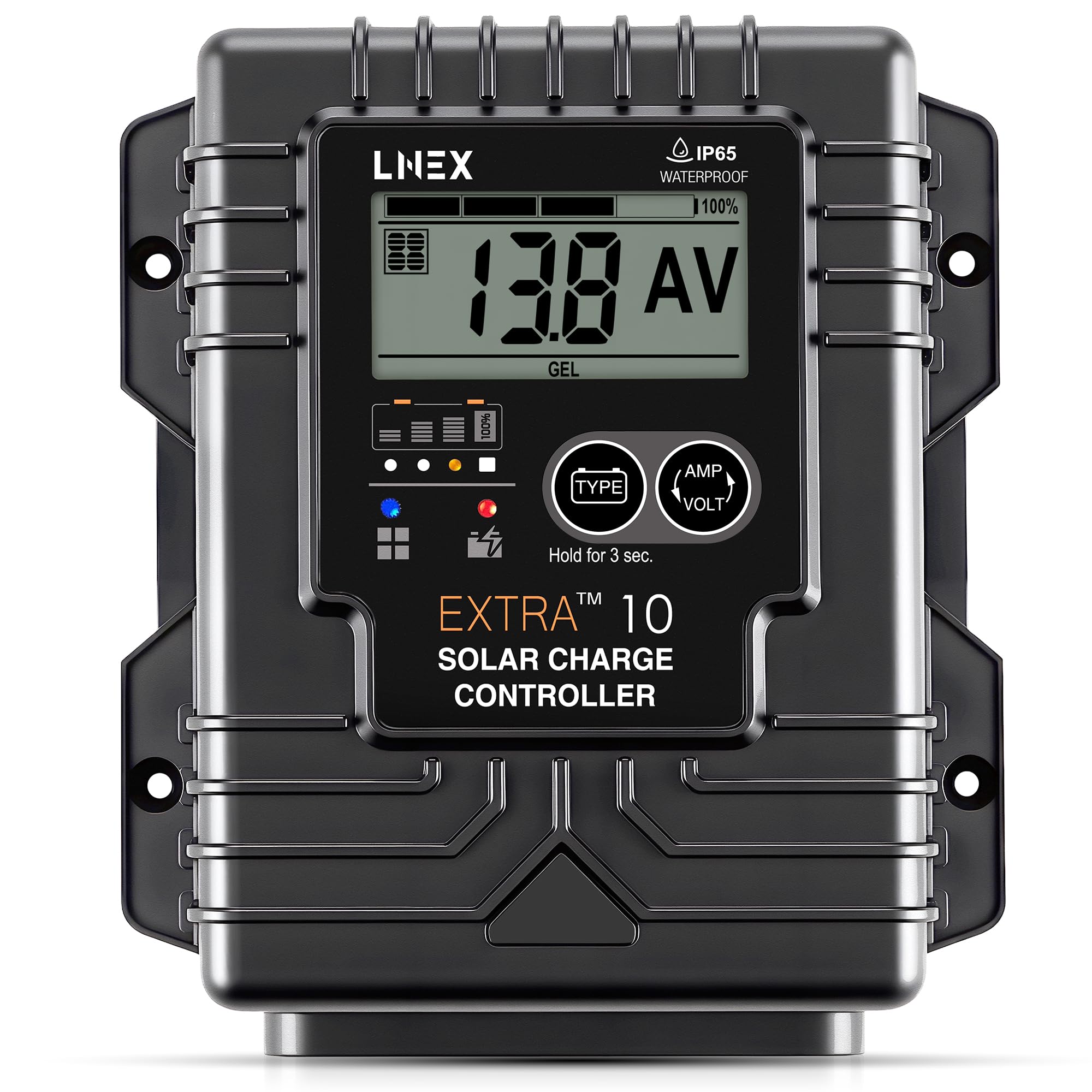 LNEX Solar Charge Controller Waterproof, 10A Solar Panel Regulator with Temp Sensor,Backlit LCD, 12V/24V PWM Solar Controller for LiFePO4,AGM, Gel, Flooded and Lithium Battery-image-40