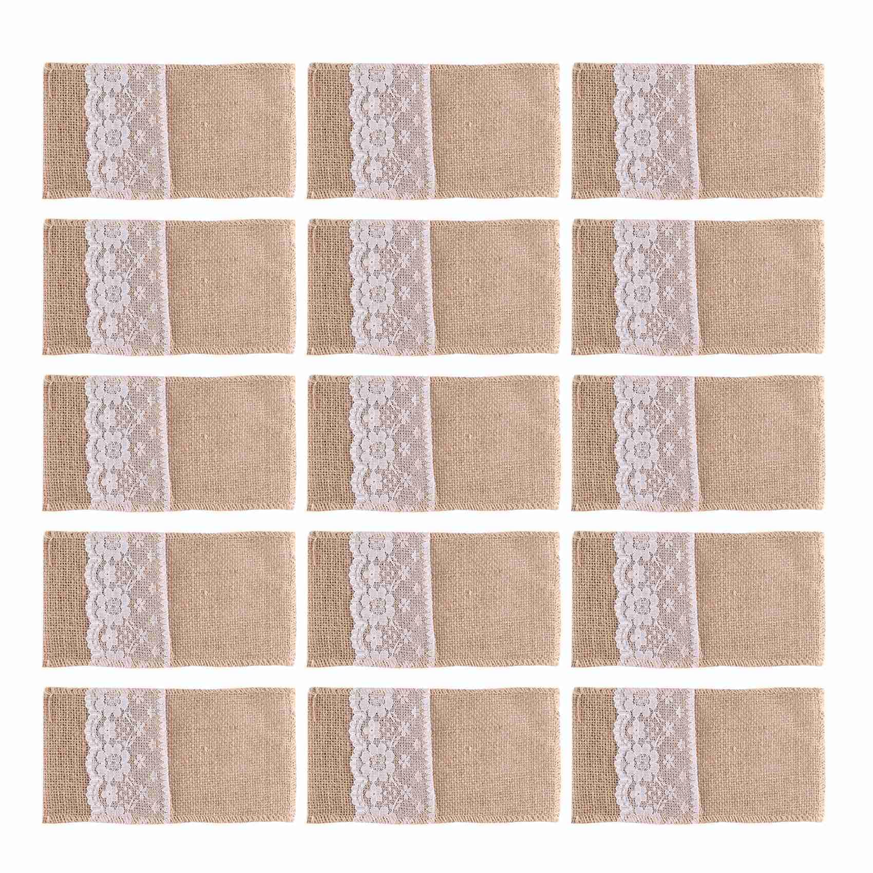 MOLERRI 100Pc Burlap Lace Cutlery Pouch Rustic Wedding Tableware Knife Fork Holder Bag Hessian Jute Table Decoration Accessories