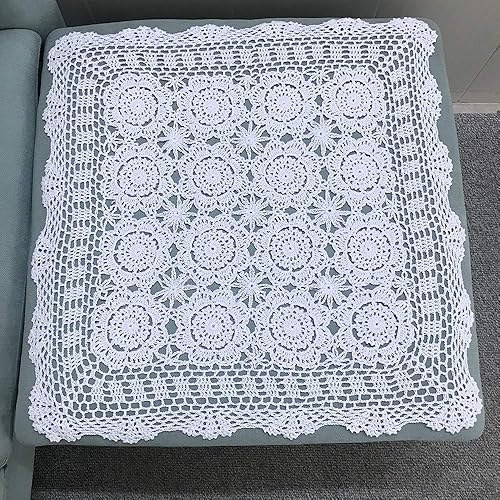 Miniatura 6 de Hetao Mantel cuadrado de ganchillo 100% algodón hecho a mano, manteles de encaje, color beige, 19 pulgadas