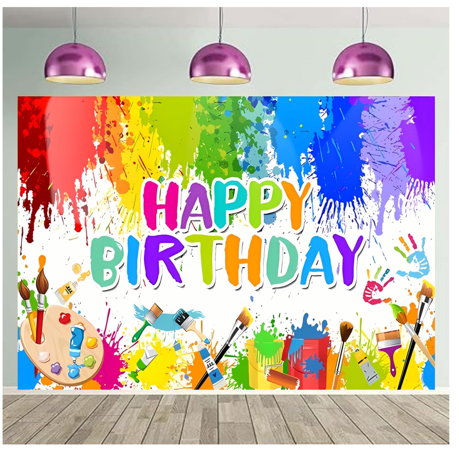 Generic Art Paint Birthday Banner for Kids Boy and Girl Graffiti Art Birthday Party Decorations Painting Theme Happy Birthday Photo Backdrop,