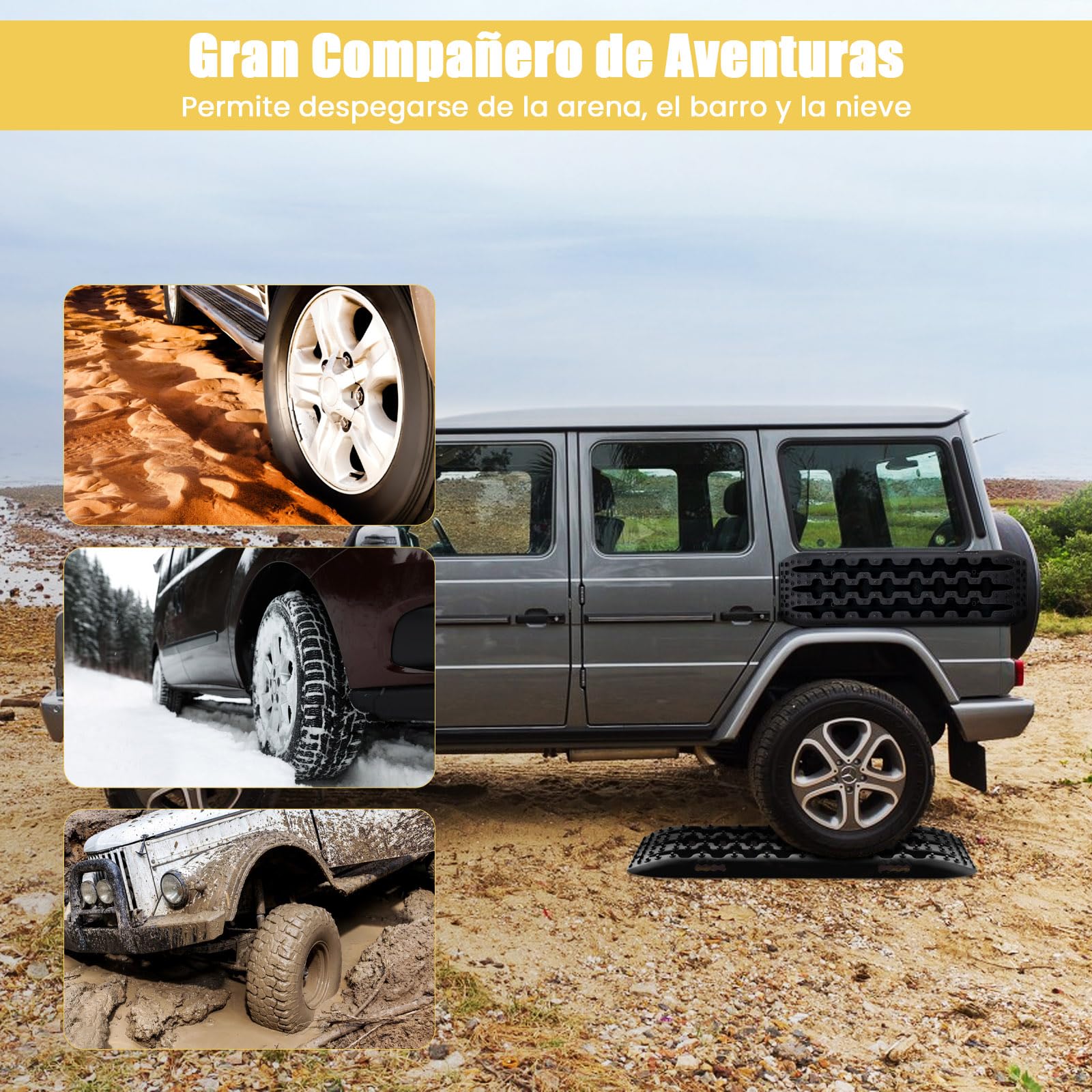 GOPLUS Tablas de Recuperación Todoterreno, Juego de 2 Alfombrillas de Tracción, Extracción de Vehículos de Arena, Barro, Nieve, Carga 10T (Negro, 107 x 31 x 7 cm)