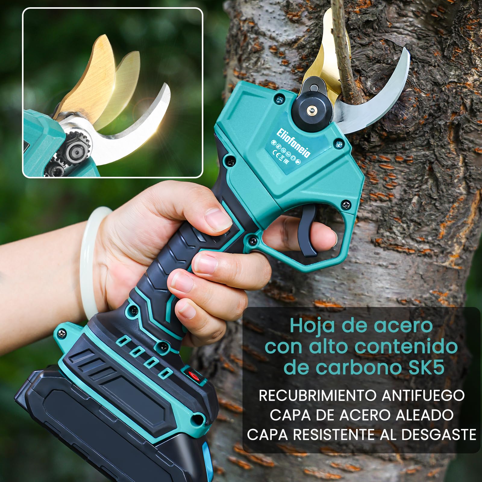 Tijeras de podar electricas,diámetro de Corte 30 mm,Pantalla LCD,2 *2000 mAh Baterías 21V Tijeras de Podar con bateria,Motor sin escobillas,Tijeras electrónico para Viña,Huertos y Jardines