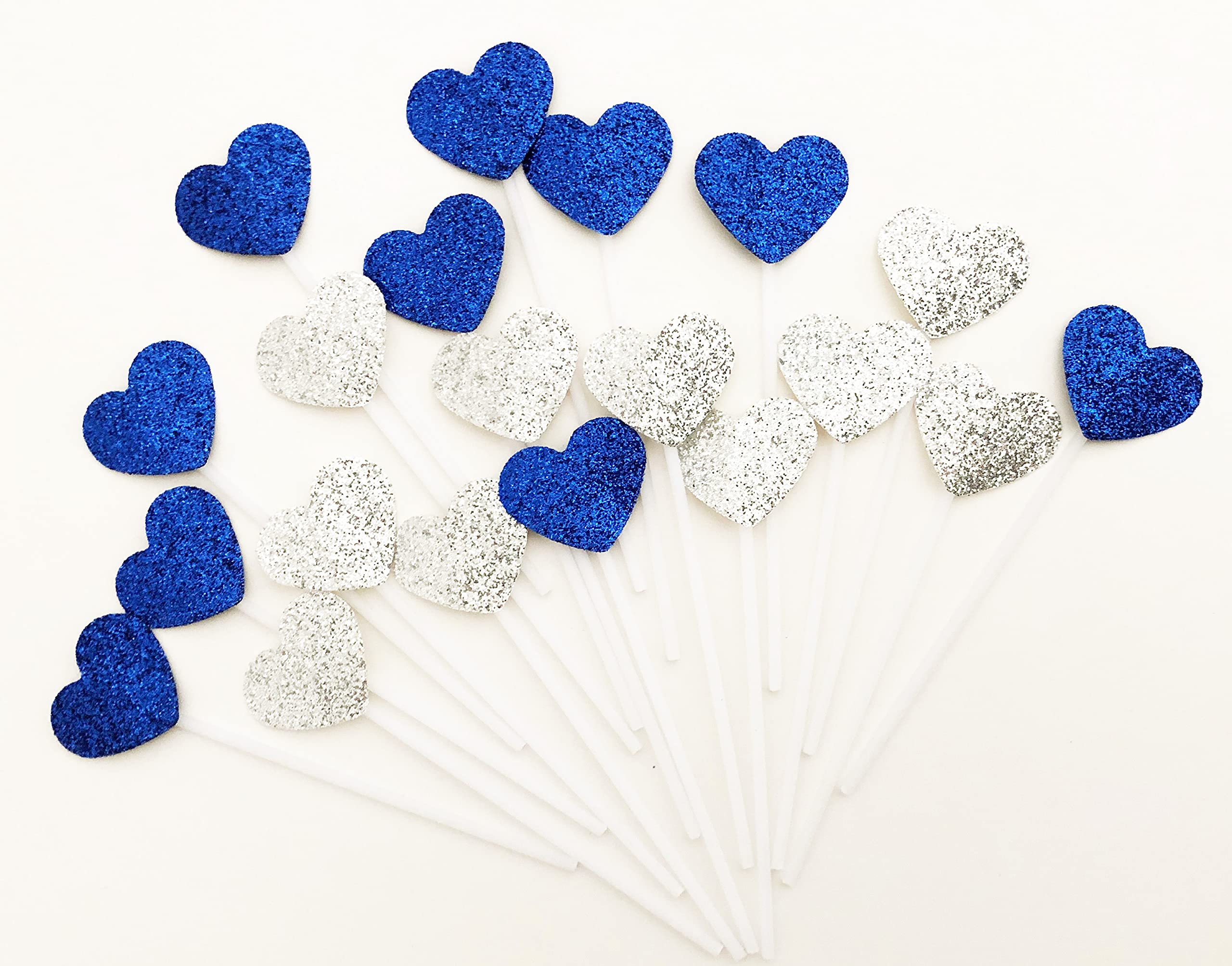 AILEXIHandmade 20 Counts 2 Farben Glitter Kuchen Dekorieren Topper FÜR Kuchen CupKuchen Und Eis - Blau & Silber Herzen