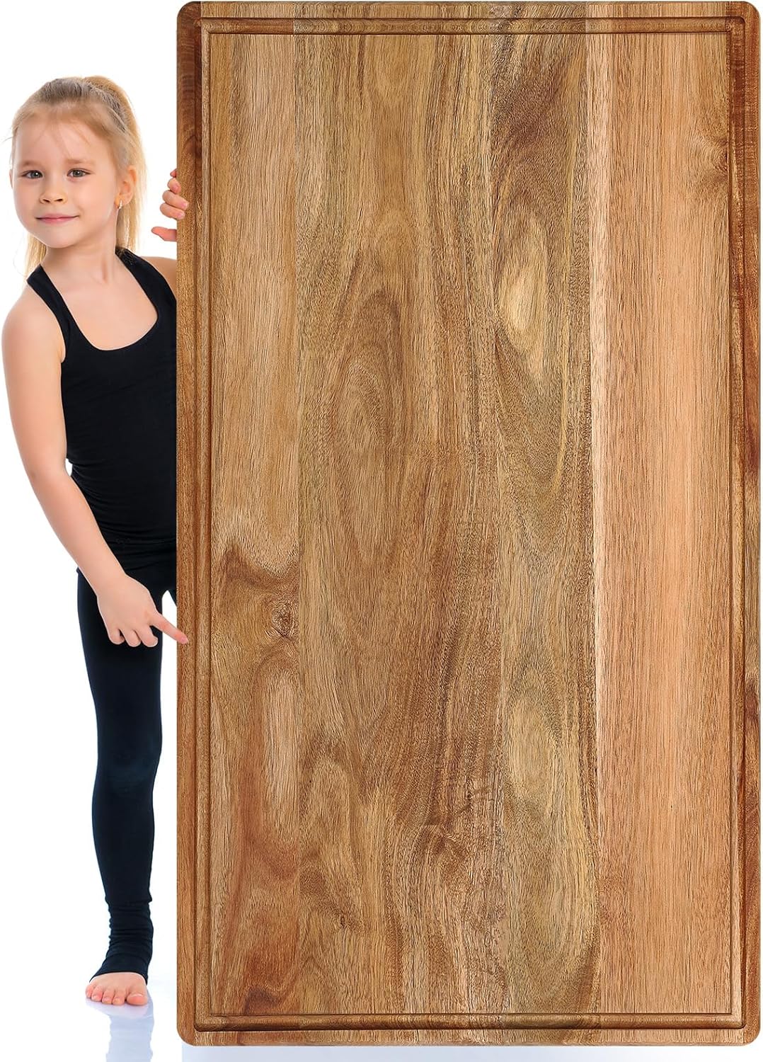 Large Acacia Wood Cutting Boards for Kitchen Extra Large Wooden Cutting Board with Juice Groove Extra Large Serving Platter Pre Oiled Wooden Carving Tray for Meat Cheese(Natural,32*18 Inch)