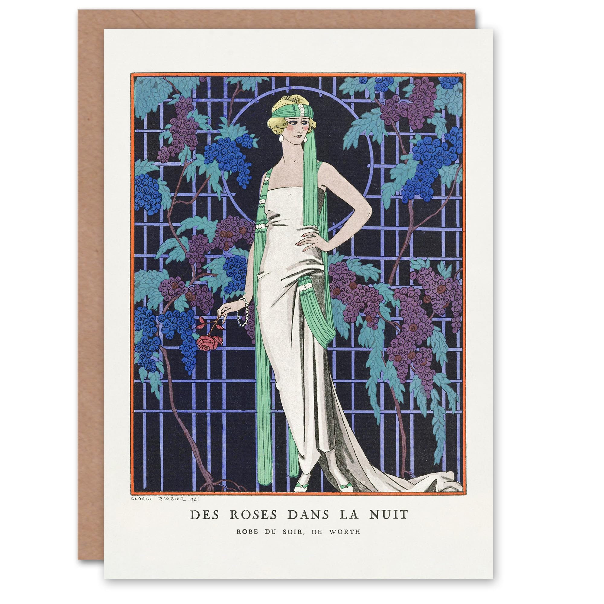 Artery8 George Barbier Art Card Night Roses Vintage Fashion Advert
