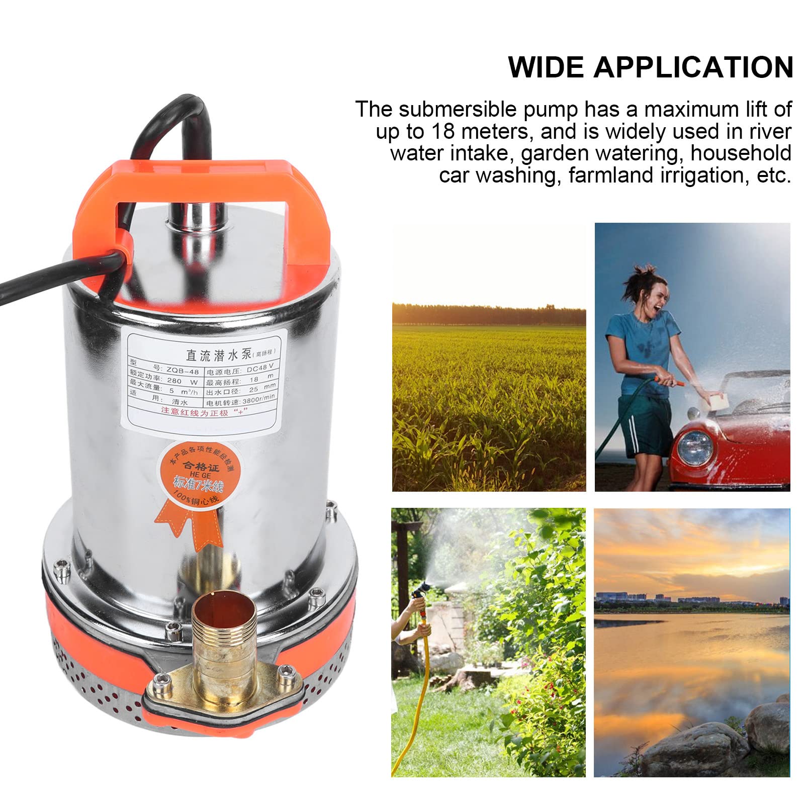 ANKROYU Submersible Pump, Stainless Steel Flowing Copper Motor Water Pump, Submersible Water Pump, DC Deep Well Pump for Home Irrigation