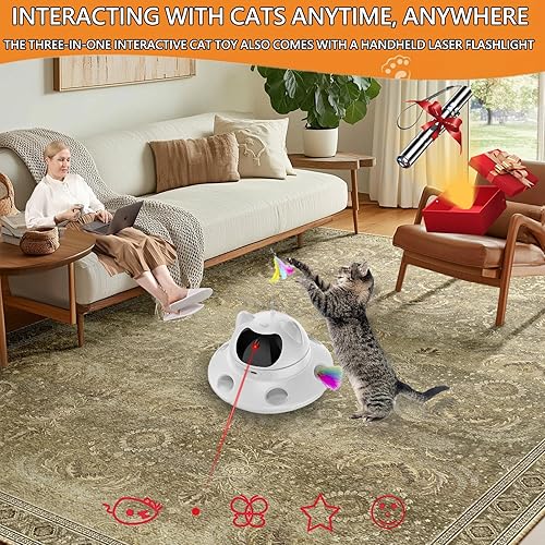 Miniatura 2 de Juguete láser 3 en 1 para gatos y juguete interactivo automático activado por movimiento  6 agujeros Whack-A-Mole pluma y emboscada en movimiento