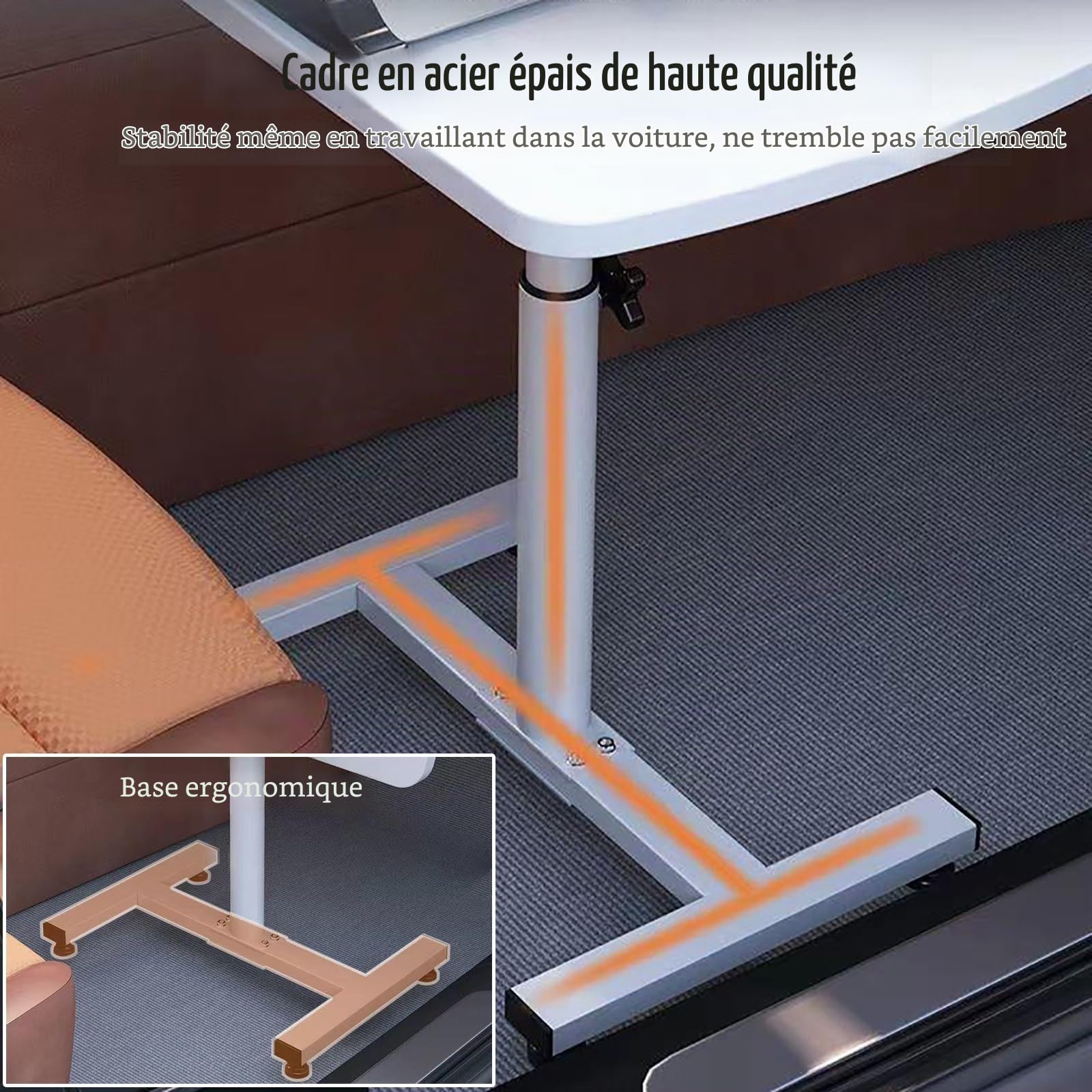 Table Pliante pour Camping-Car, Table de Repas Pliable à Hauteur Réglable, Poste de Travail Informatique avec Support en Tube d'acier et Plateau en MDF(Gray,48x30cm)