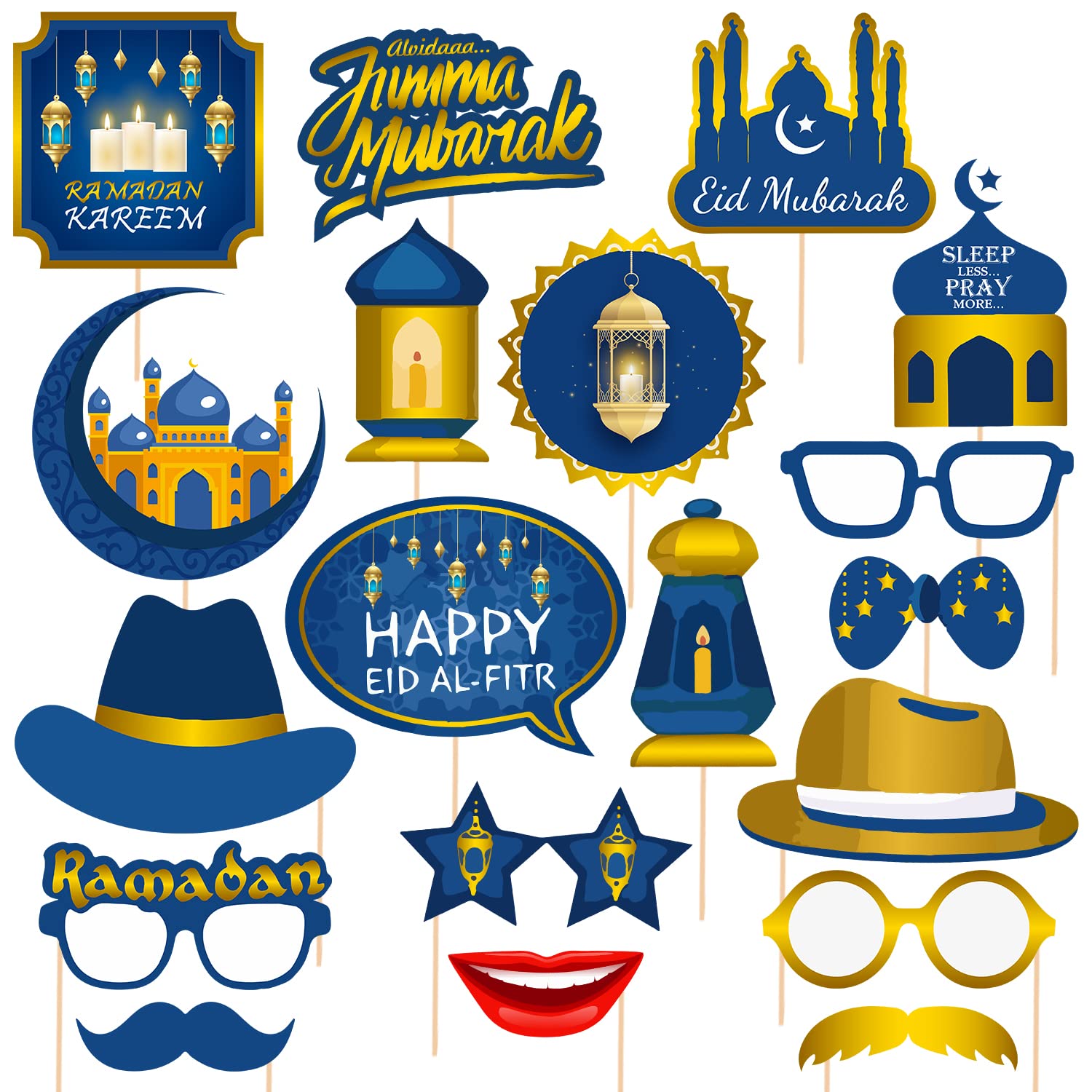 Zyozique 19 pcs Eid Mubarak Photo Booth Props Ramadan Mubarak Photo Props Party Supplies Decoration for Eid Mubarak Muslim Themed Party