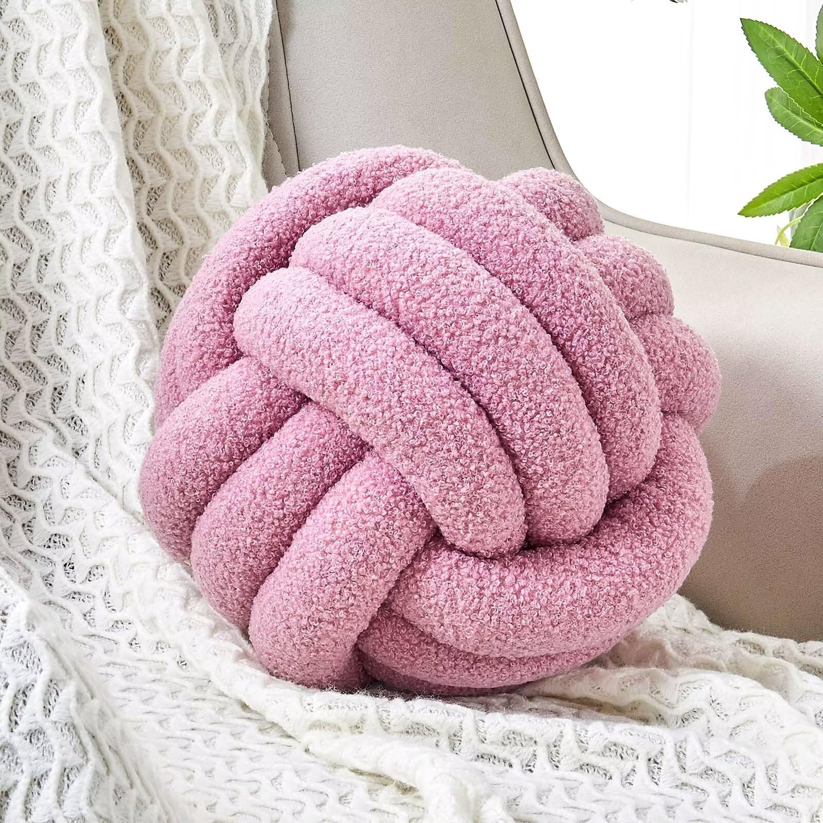 Uvvyui Knot Pillow Ball, Soft Home Decorative Pillows, Round Throw Pillow, Handmade Knotted Plush Pillow, Round Boucle Pillow Cushion (11 Inches Dusty Purple)