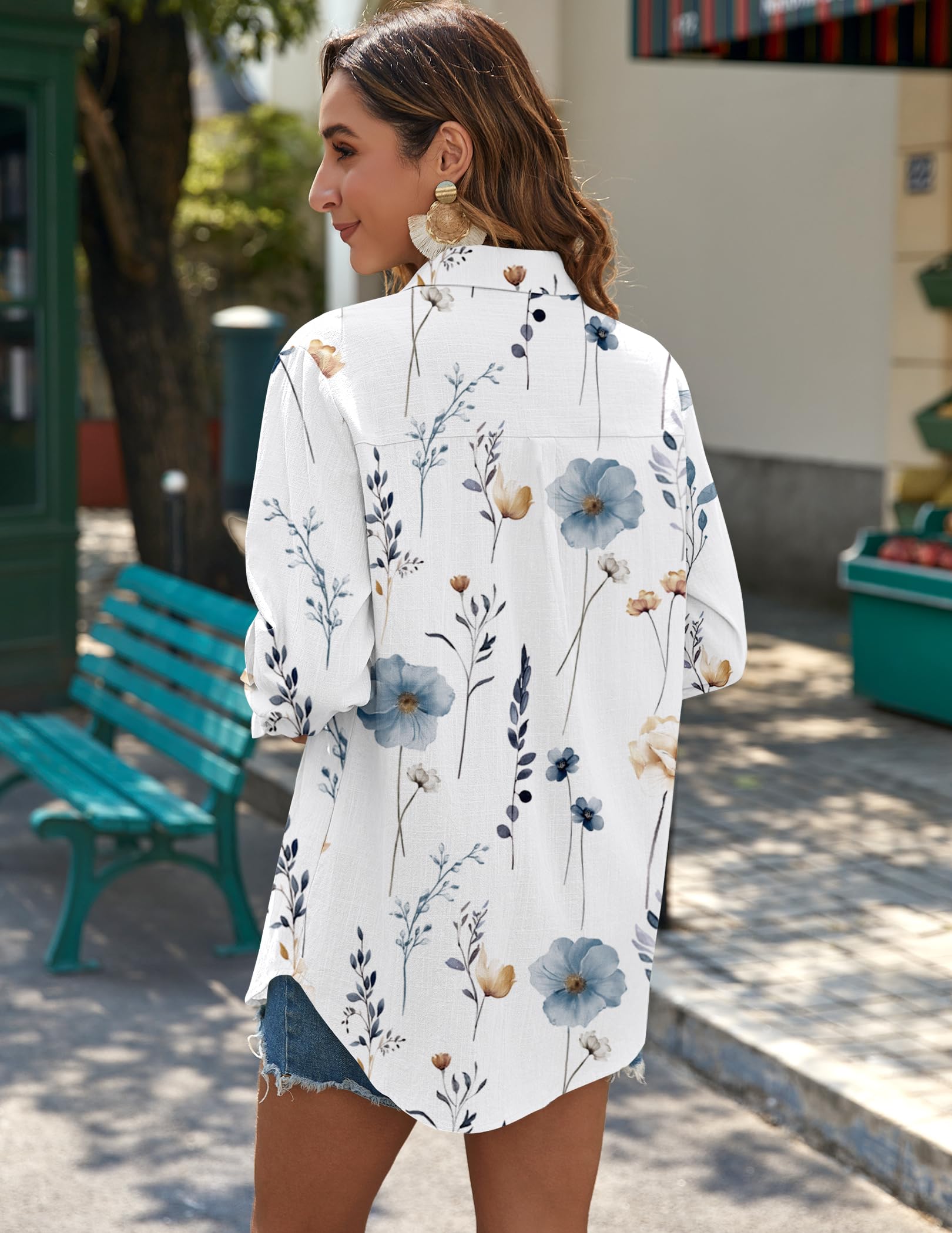 Zeagoo Camicette da donna con bottoni, a maniche lunghe, in garza di cotone, casual, con colletto