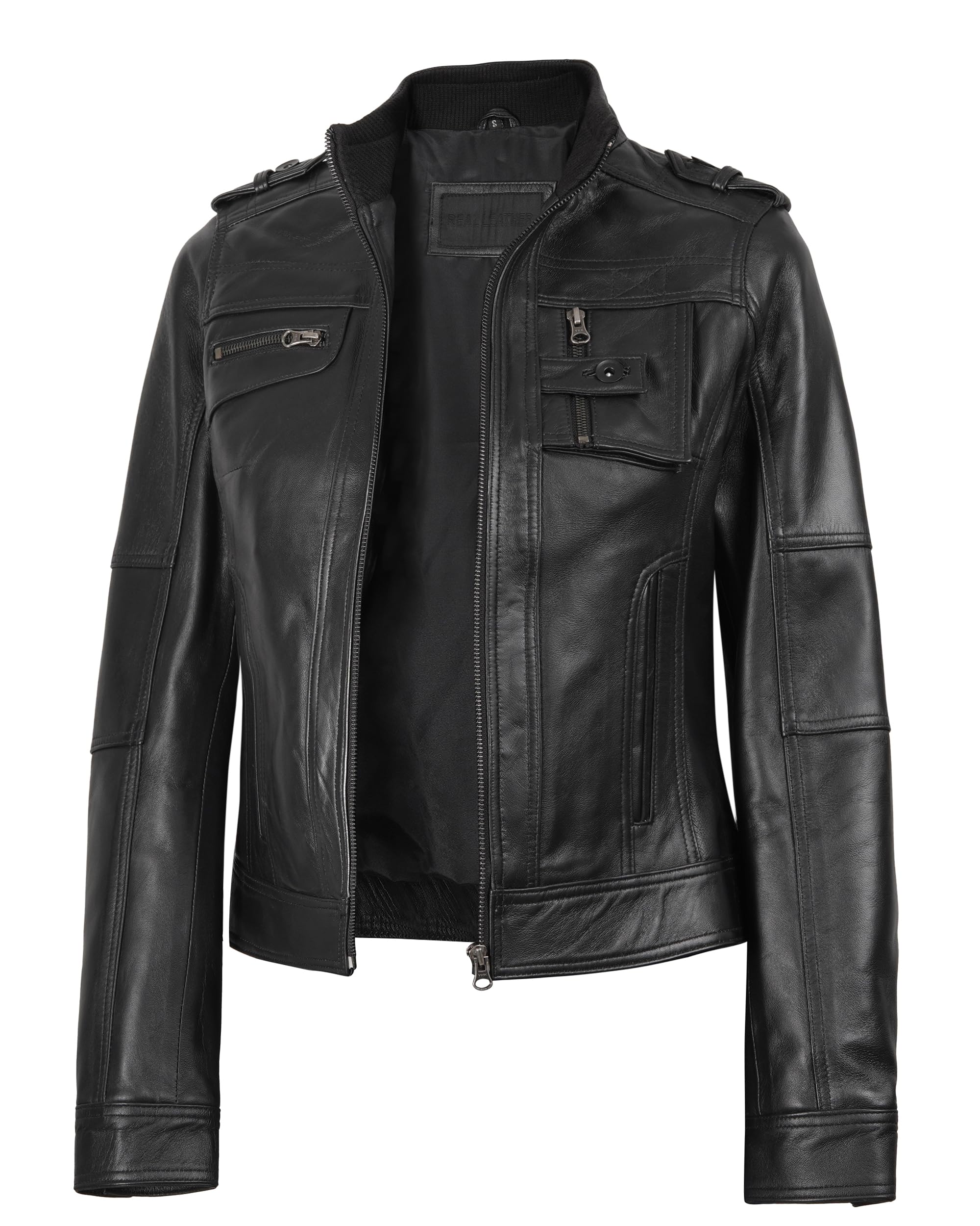 fjackets Women’s Real Lambskin Leather Blazer – Classic 2 Button Notched Lapel Workwear Leather Jacket Women