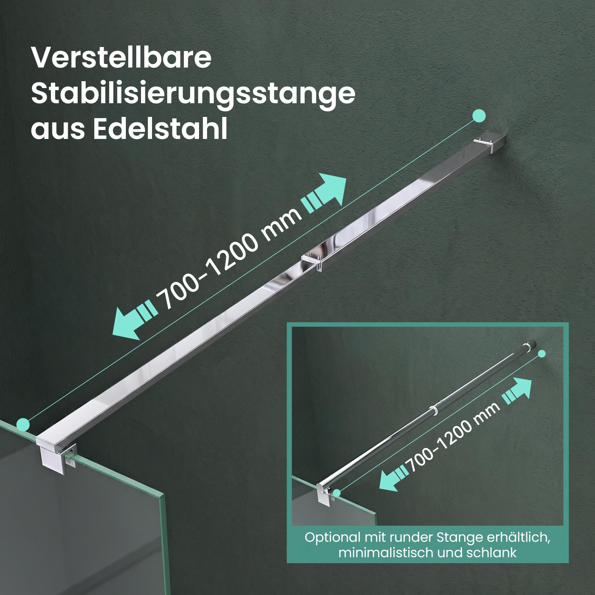 Mai & Mai Duschwand für Dusche Duschabtrennung 90x200cm Walk-In Dusche