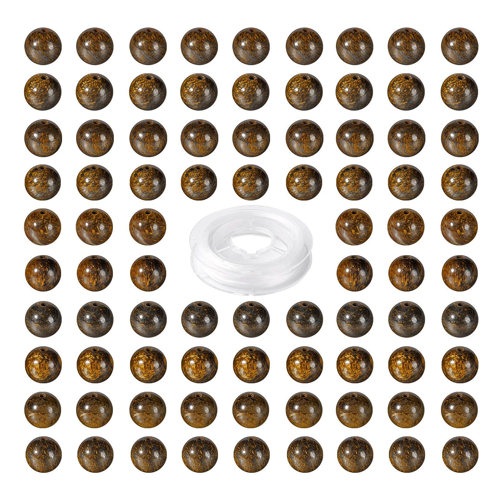 BEEFLYINGBEEFLYING 100 Pcs 8mm Natural Bronzite Round Beads Brown Gemstone Round Beads with Elastic Crystal Thread for DIY Jewelry Bracelet Kit Making