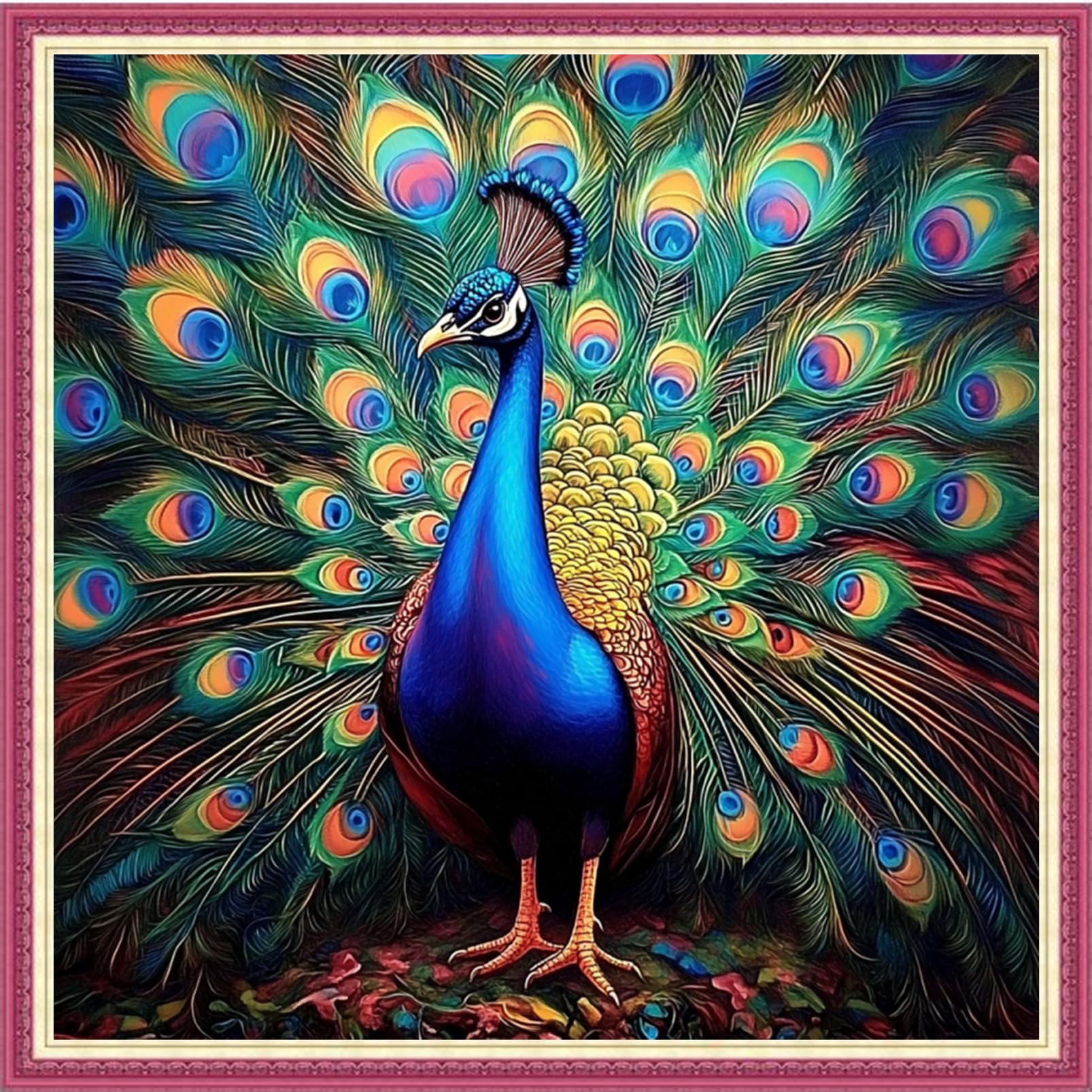 Fanxvivy Stamped Cross Stitch Kits for Beginners Full Range of Cross Stitching Preprinted Embroidery Kits for Adults, 11CT Embroidery Pattern Needlepoint Kits-Blue Peacock 18×18 inch