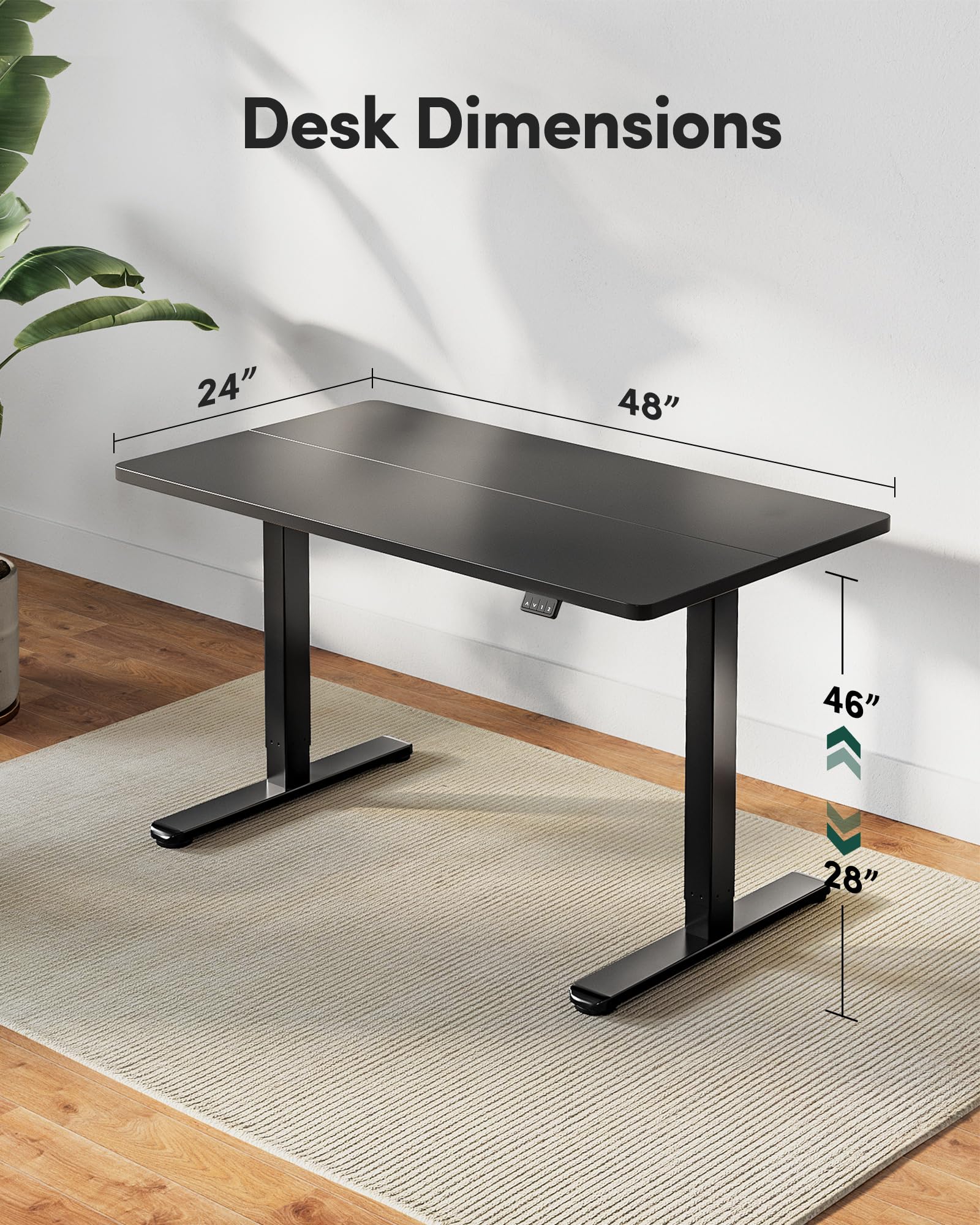 FEZIBO 48 x 24 Inchs Electric Standing Desk, Height Adjustable, Sit Stand Up, Computer Office Desk with Splice Board, Black Frame/Black Top