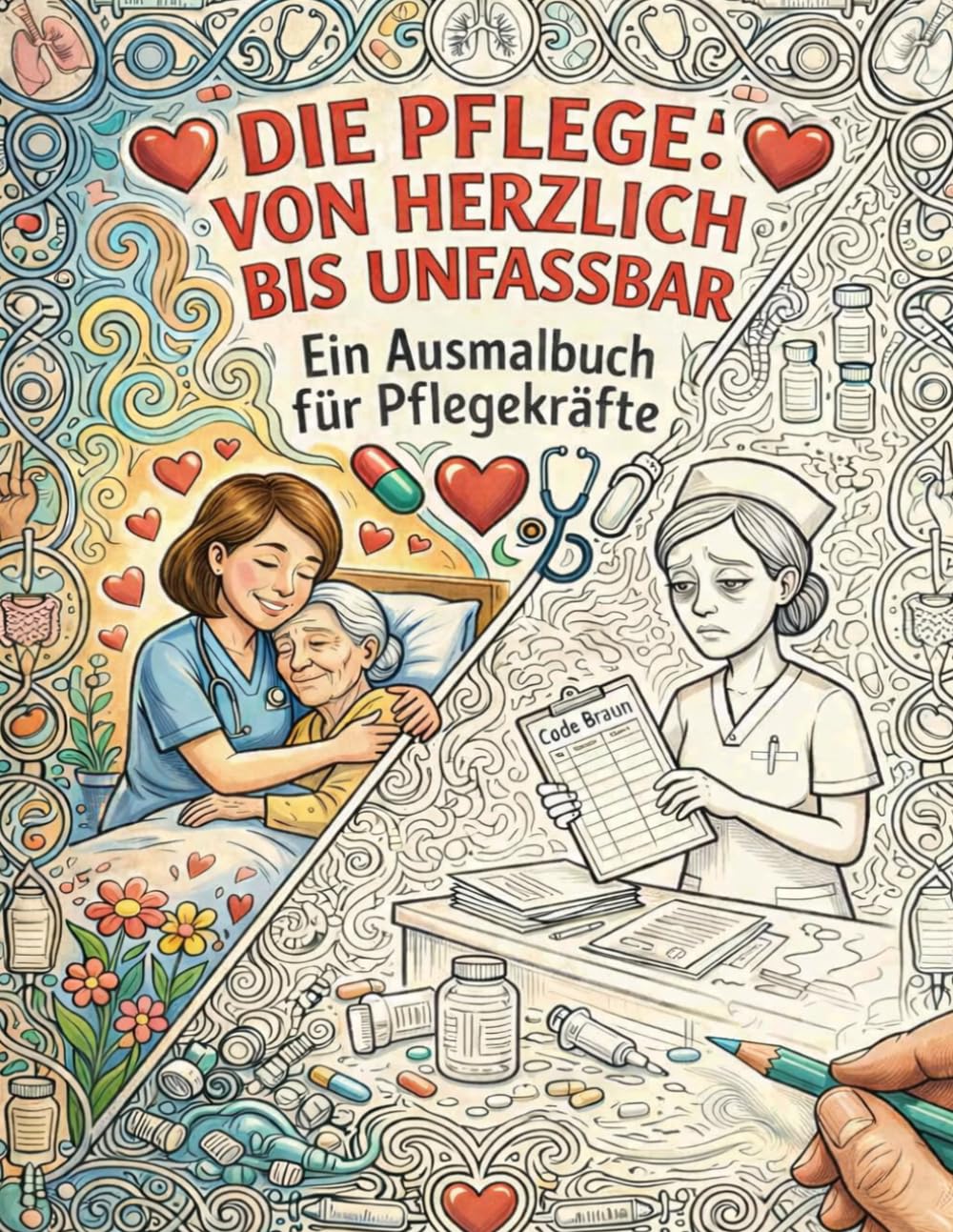 Die Pflege: von herzlich bis unfassbar - Ein Ausmalbuch für Pflegekräfte: Lustiges Geschenk für Pflegekräfte, Altenpfleger & Krankenschwestern zum Stressabbau & Lachen