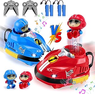 ألعاب سيارات ممتصة للصدمات بجهاز تحكم للأطفال من لوكيت، تصميم كرتوني مع إضاءة وموسيقى، 4 بطاريات قابلة لإعادة الشحن لعمر 3 سنوات فما فوق، هدية عيد ميلاد للأولاد والبنات بعمر 3/4/5/6/7/8 سنوات، 2 قطعة