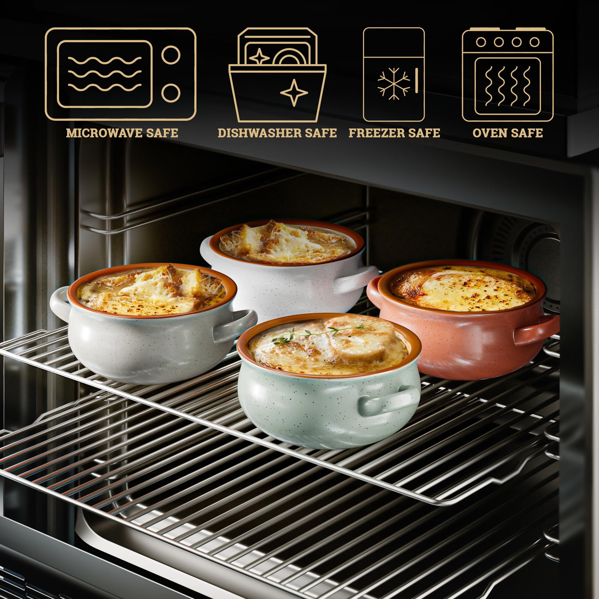 Ceramic Soup Bowls With Handles Set of 4-20 oz French Onion Soup