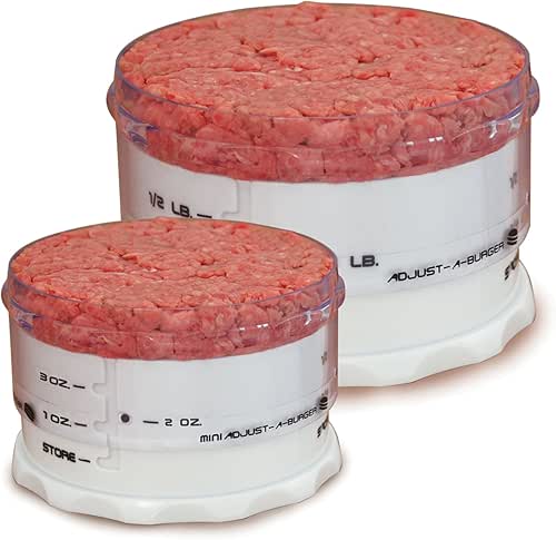 KitchenArt Adjust-A-Burger Press Set, Plastic, 2-Piece, White