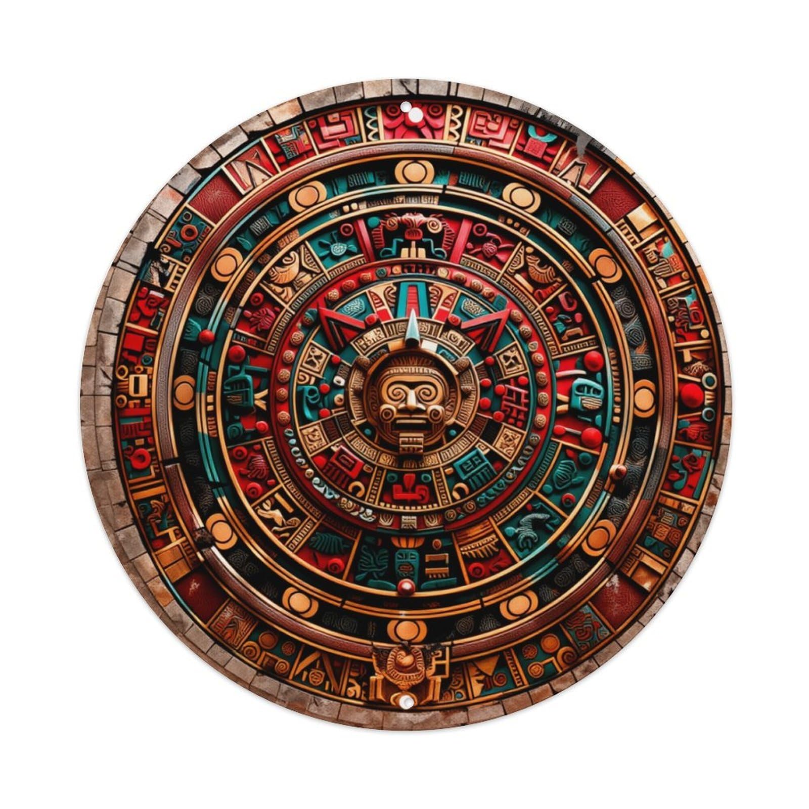 Jdfenggu Vintage Aztec Calendar Symbolic Design Pattern Retro Metal Tin Sign, Metal Poster For Bar, Home, Man Cave, Kitchen, Laundry Room Art Decor 8X8 Inch