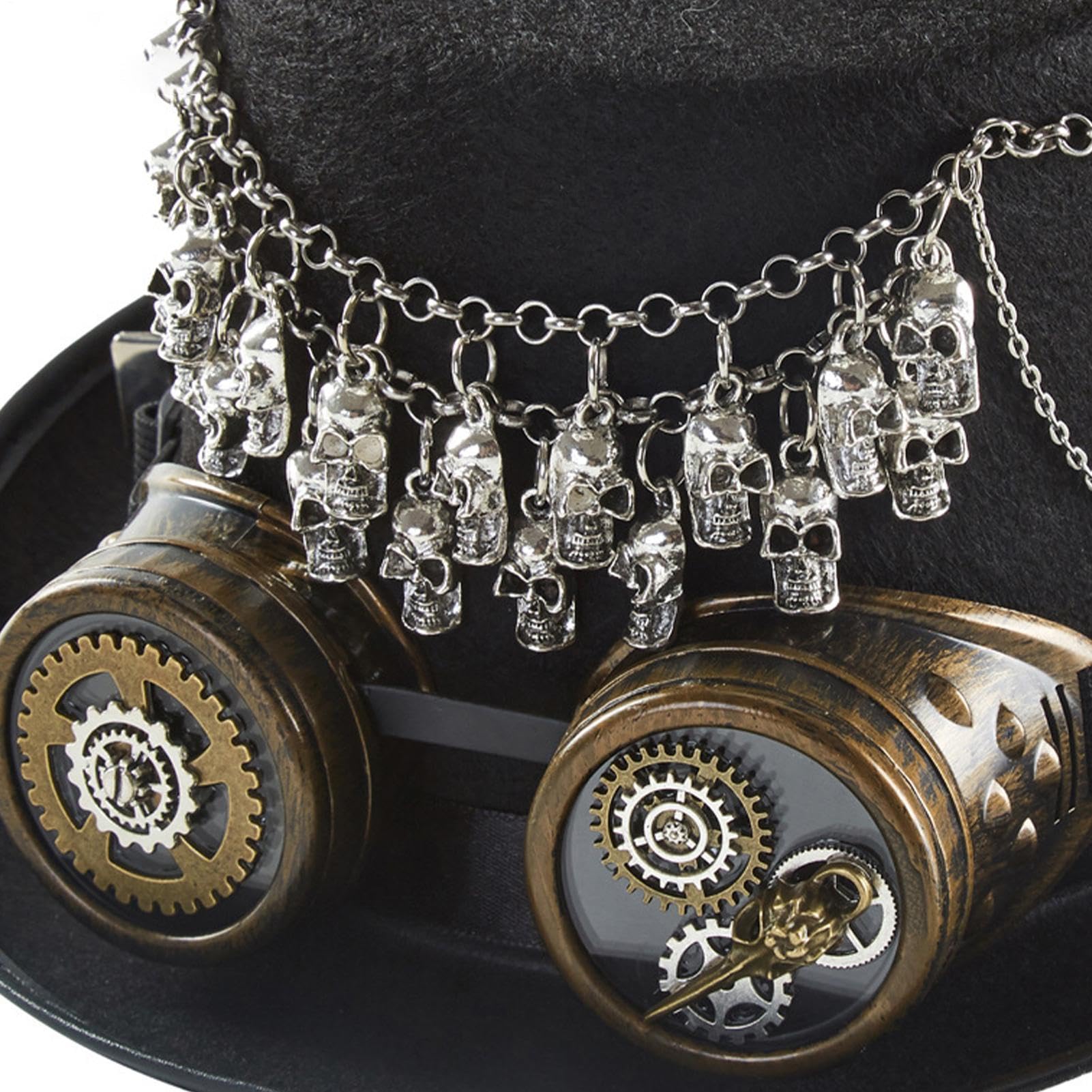 Cappello a cilindro Steampunk con teschio spettrale retrò con cinturino | Cappello Steampunk per adulti, cosplay, con occhiali, per uomini, donne, madri, fidanzate, carnevale, feste in maschera