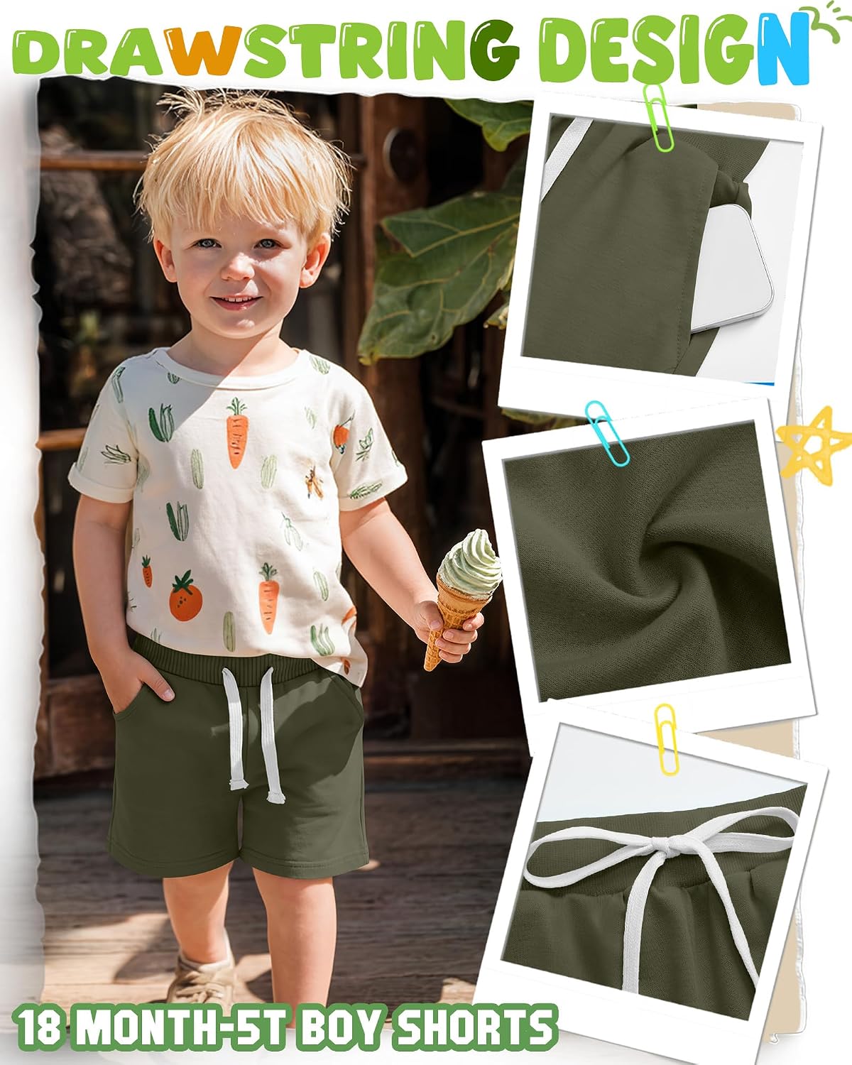 4 Pack Toddler Boys Shorts Baby Athletic Bermuda Shorts Toddler Casual Summer Soft Drawstring Clothes with Pockets