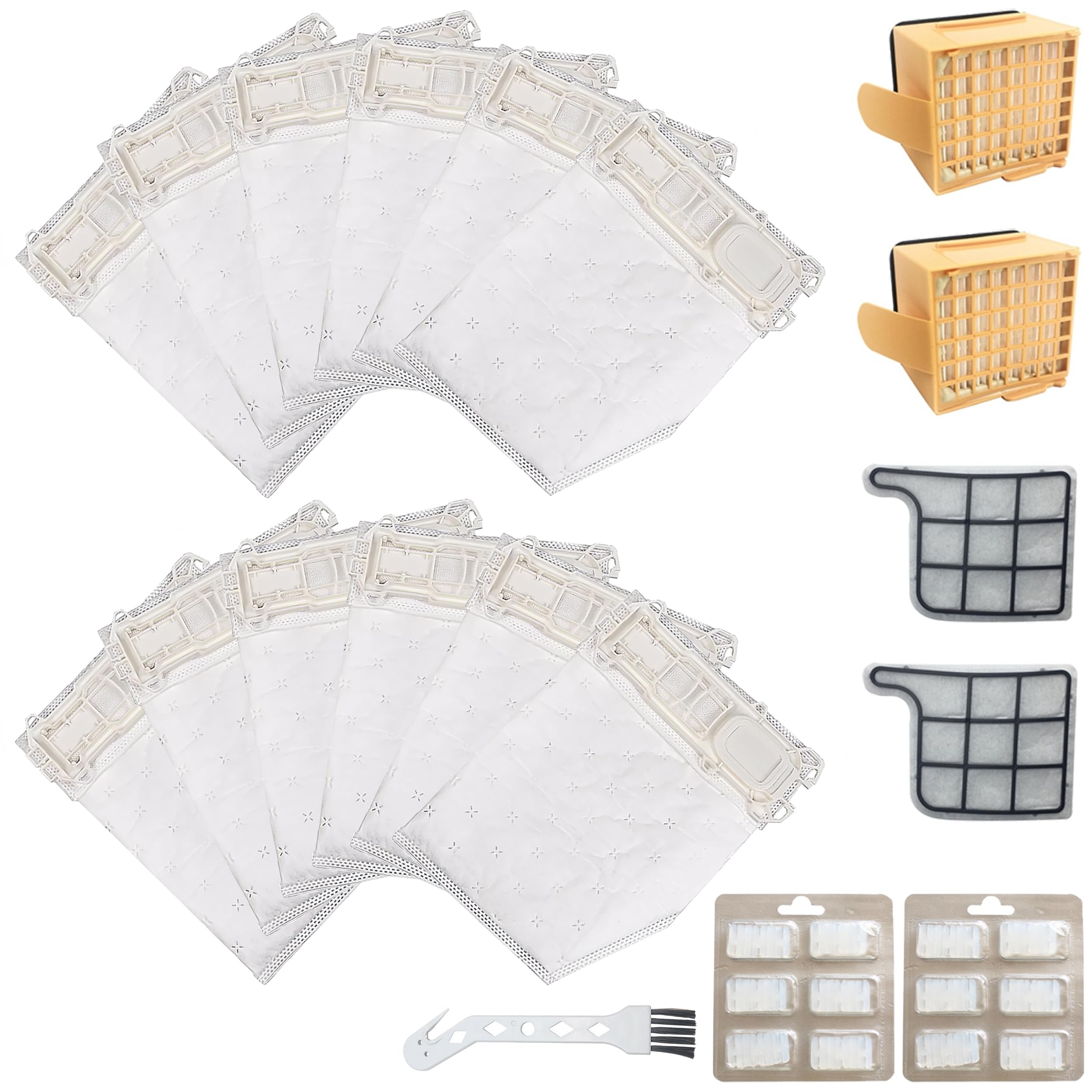 Kit 12 Sacchetti compatibile per Folletto VK135 VK136 FP 135 FP 136 | 12 Sacchetti Aspirapolvere Microfibra a 5 Strati con 2 Filtri HEPA, Filtri Motore e Spazzolino