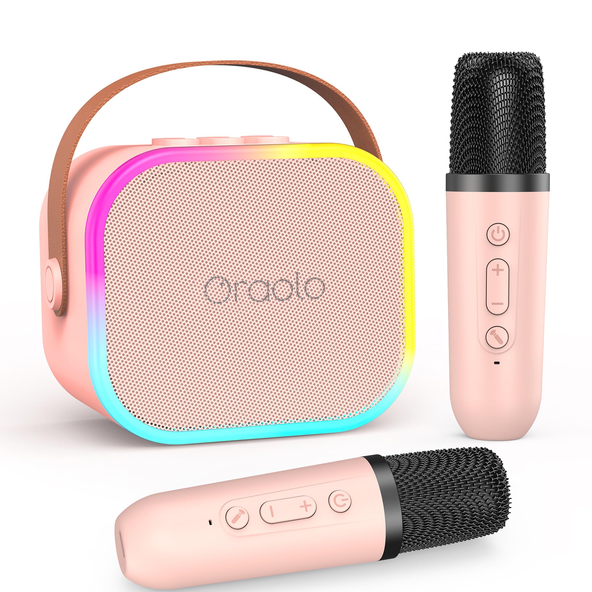 OraoloKaraoke Machine with 2 Wireless Microphones, Portable Mini Karaoke Machine for Kids, Funny Magical Sound Modes, Indoor Karaoke Speaker Support Multi-Channel Connection